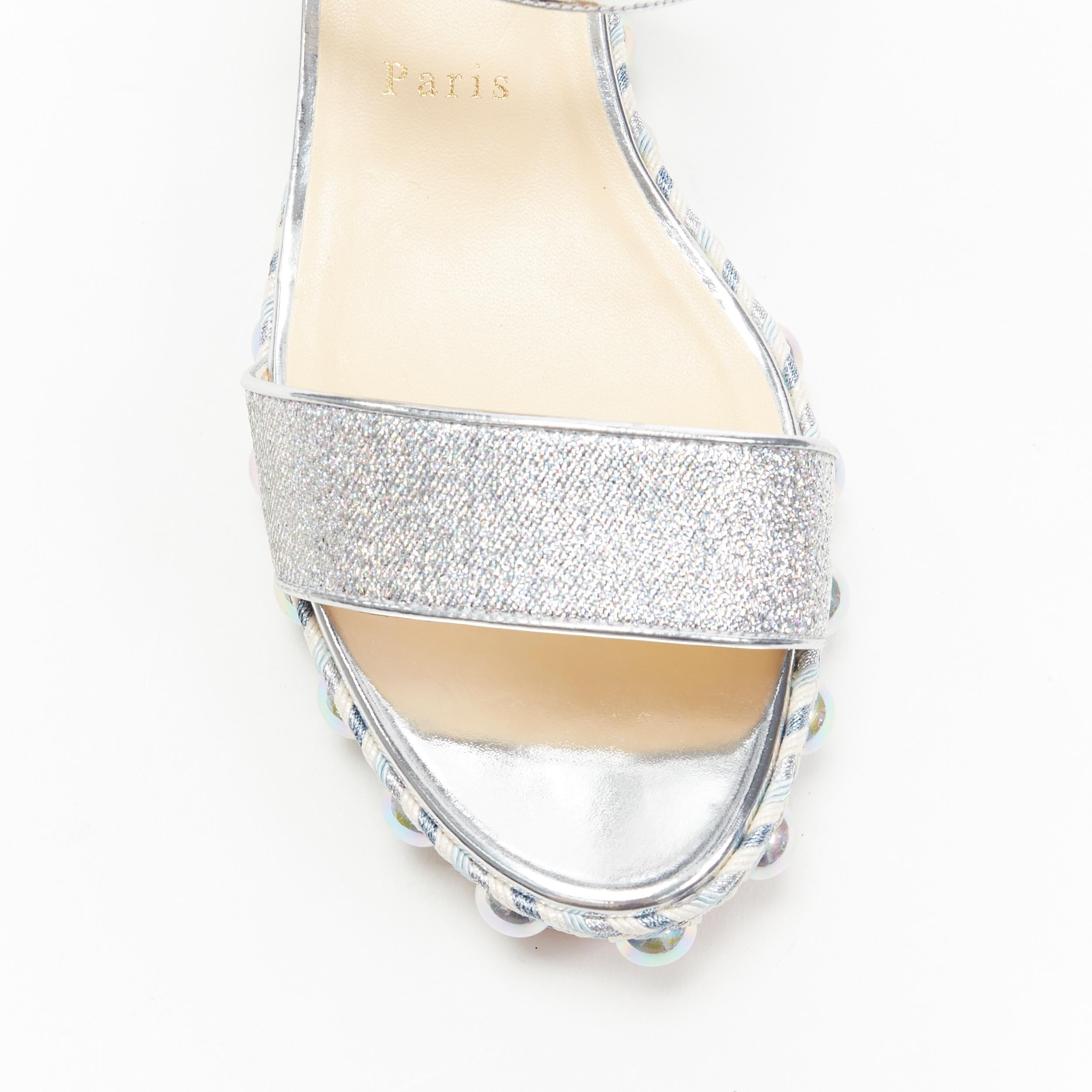 nuovi sandali CHRISTIAN LOUBOUTIN Chocazeppa 60 argento con borchie in lurex EU38 2