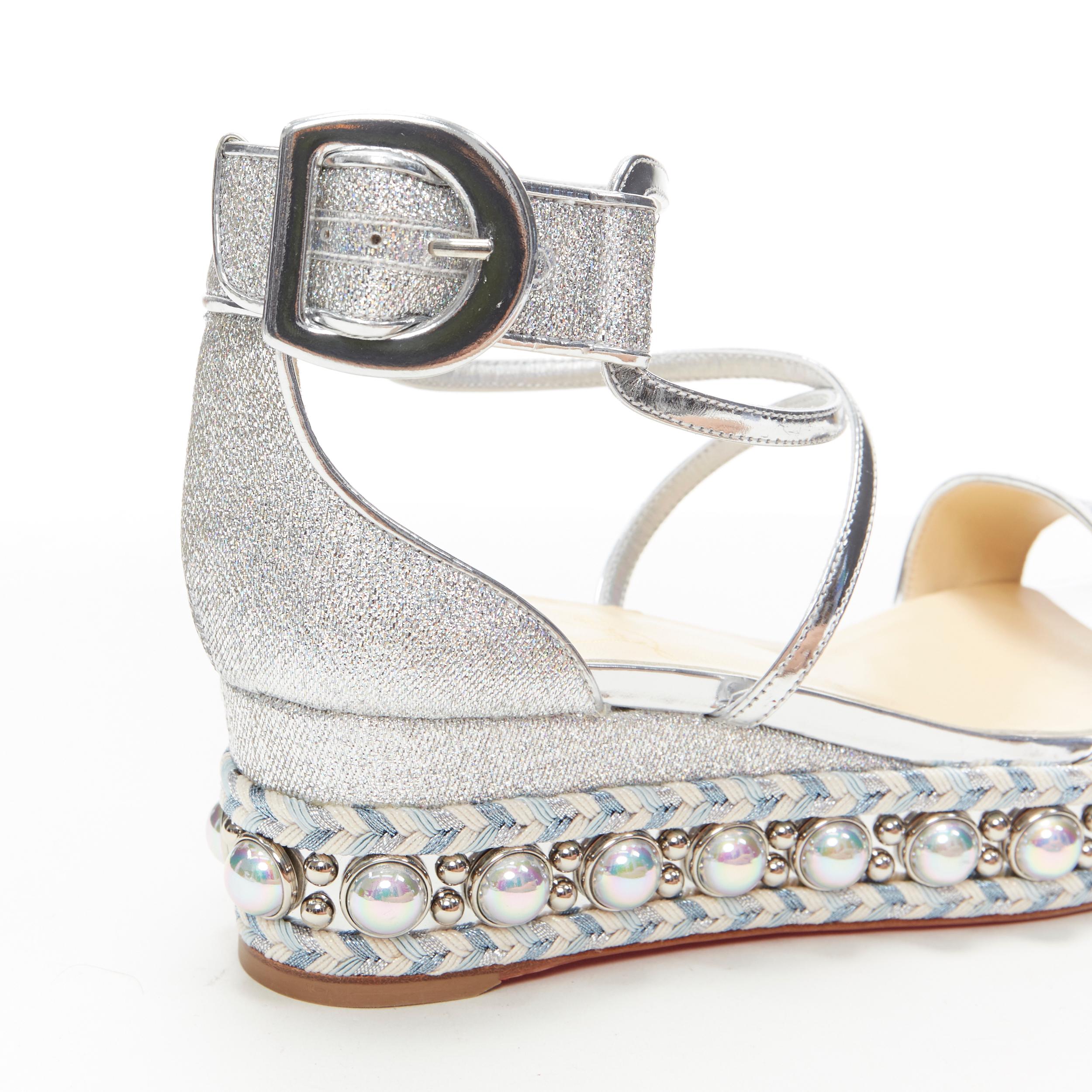 nuovi sandali CHRISTIAN LOUBOUTIN Chocazeppa 60 argento con borchie in lurex EU38 4