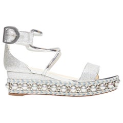 new CHRISTIAN LOUBOUTIN Chocazeppa 60 silver lurex studded platform sandals EU38