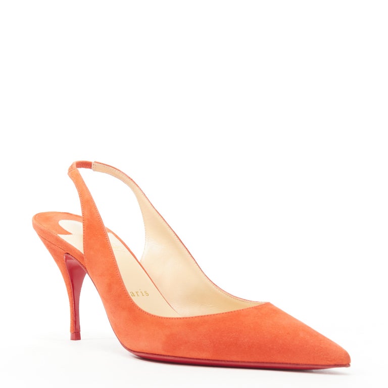 new CHRISTIAN LOUBOUTIN Clare Sling coral red suede slingback mid pump ...