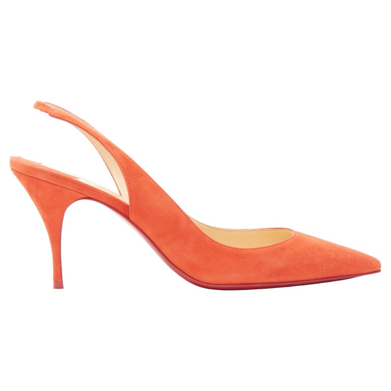 new CHRISTIAN LOUBOUTIN Clare Sling coral red suede slingback mid pump ...