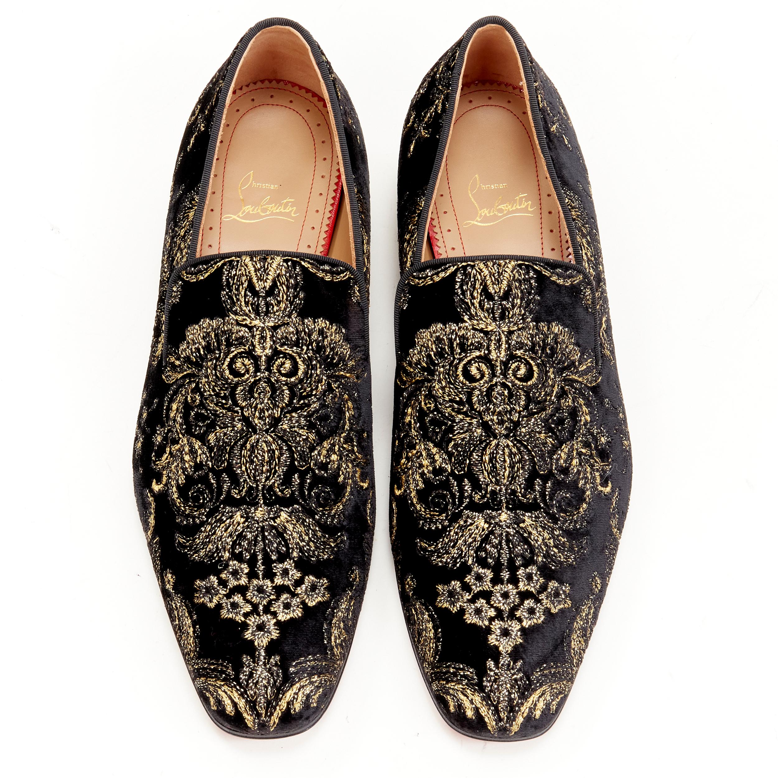new CHRISTIAN LOUBOUTIN Colonnaki gold barocco black velvet loafer EU42.5 In New Condition In Hong Kong, NT