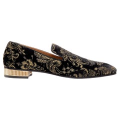 neu CHRISTIAN LOUBOUTIN Colonnaki gold barocco schwarzer Samt Slipper EU42.5