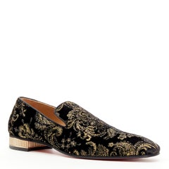new CHRISTIAN LOUBOUTIN Colonnaki gold embroidery black velvet loafer EU42