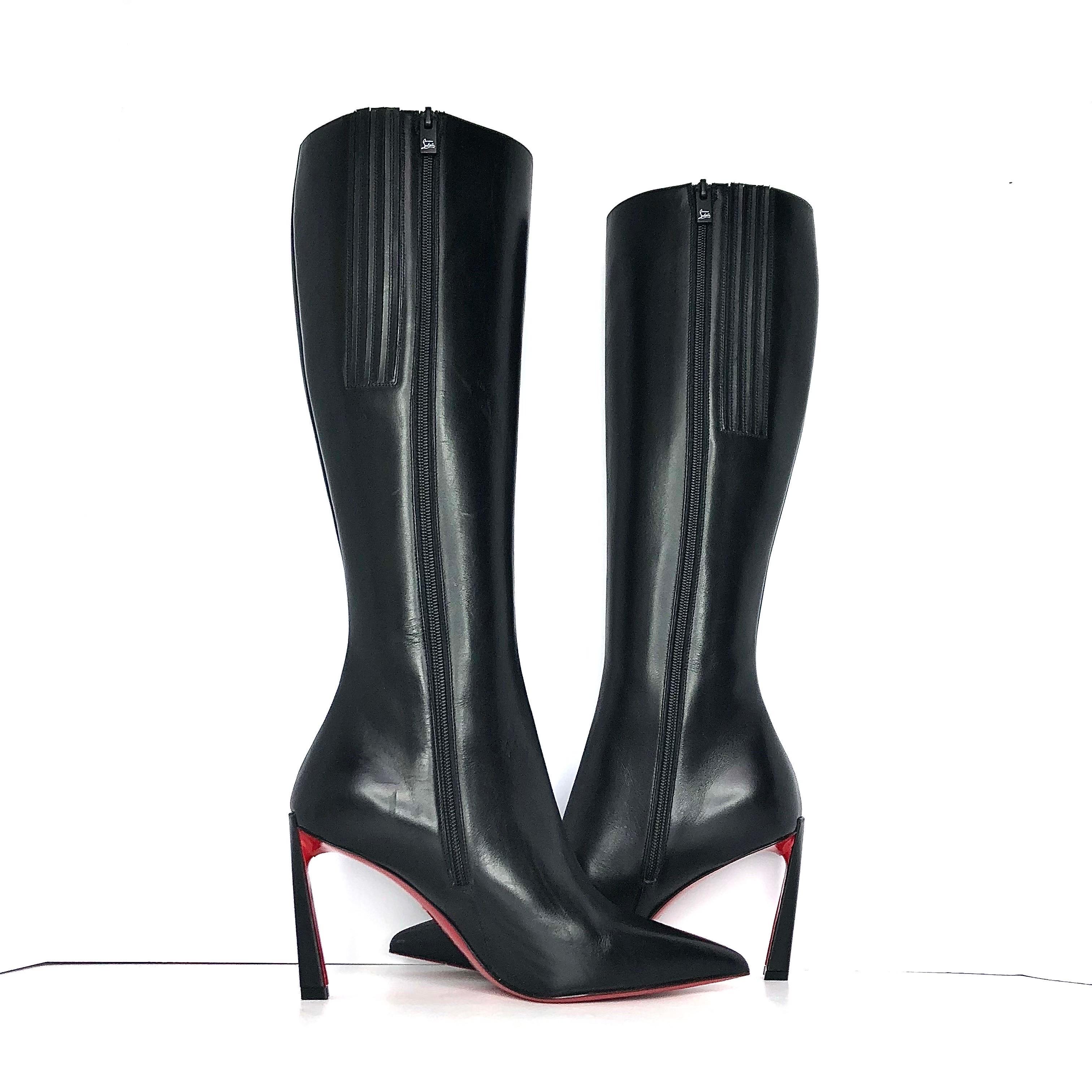 Women's NEW Christian Louboutin Condora Botta 85 Black Knee High Pointed Toe Boots 37 For Sale