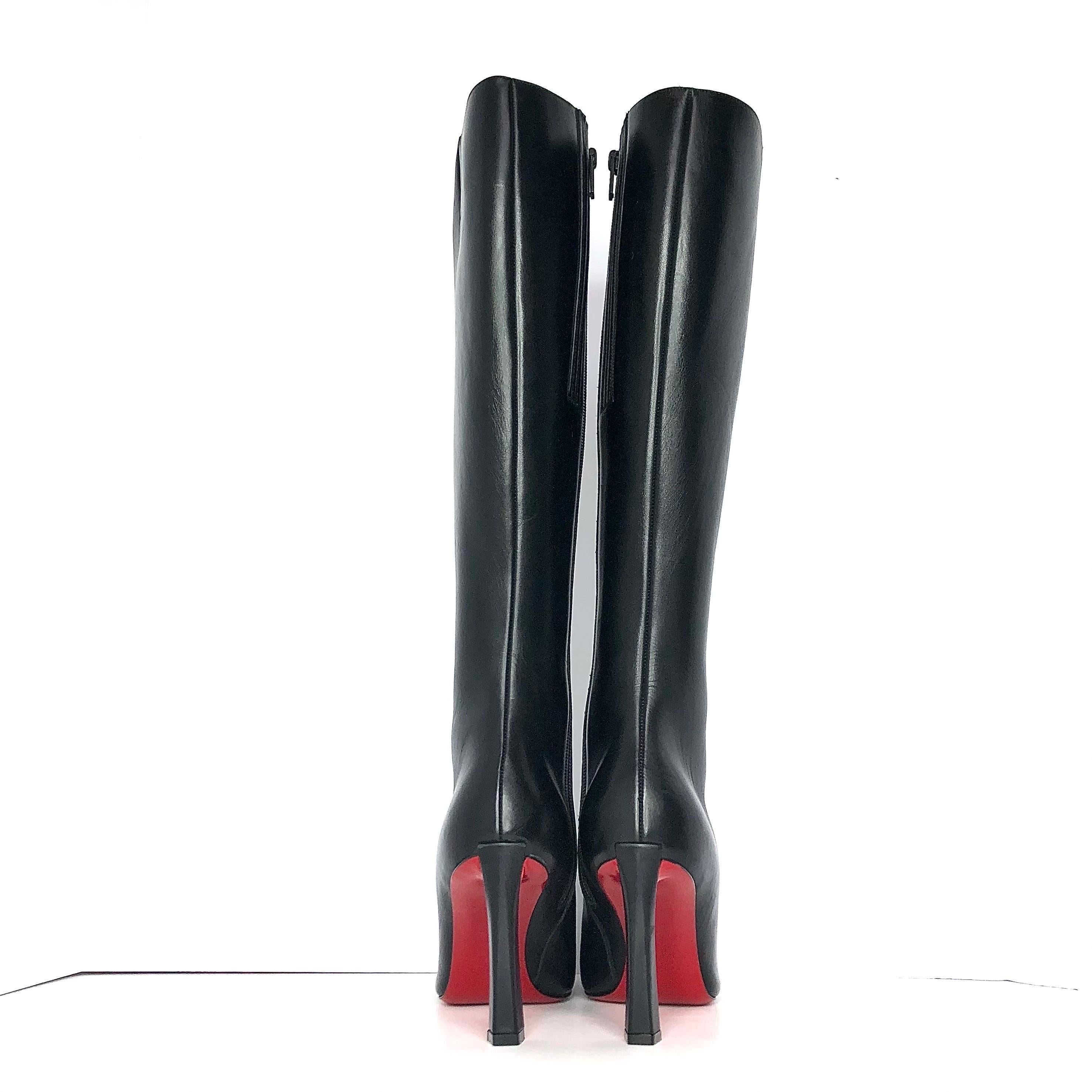 NEW Christian Louboutin Condora Botta 85 Black Knee High Pointed Toe Boots 37 For Sale 1