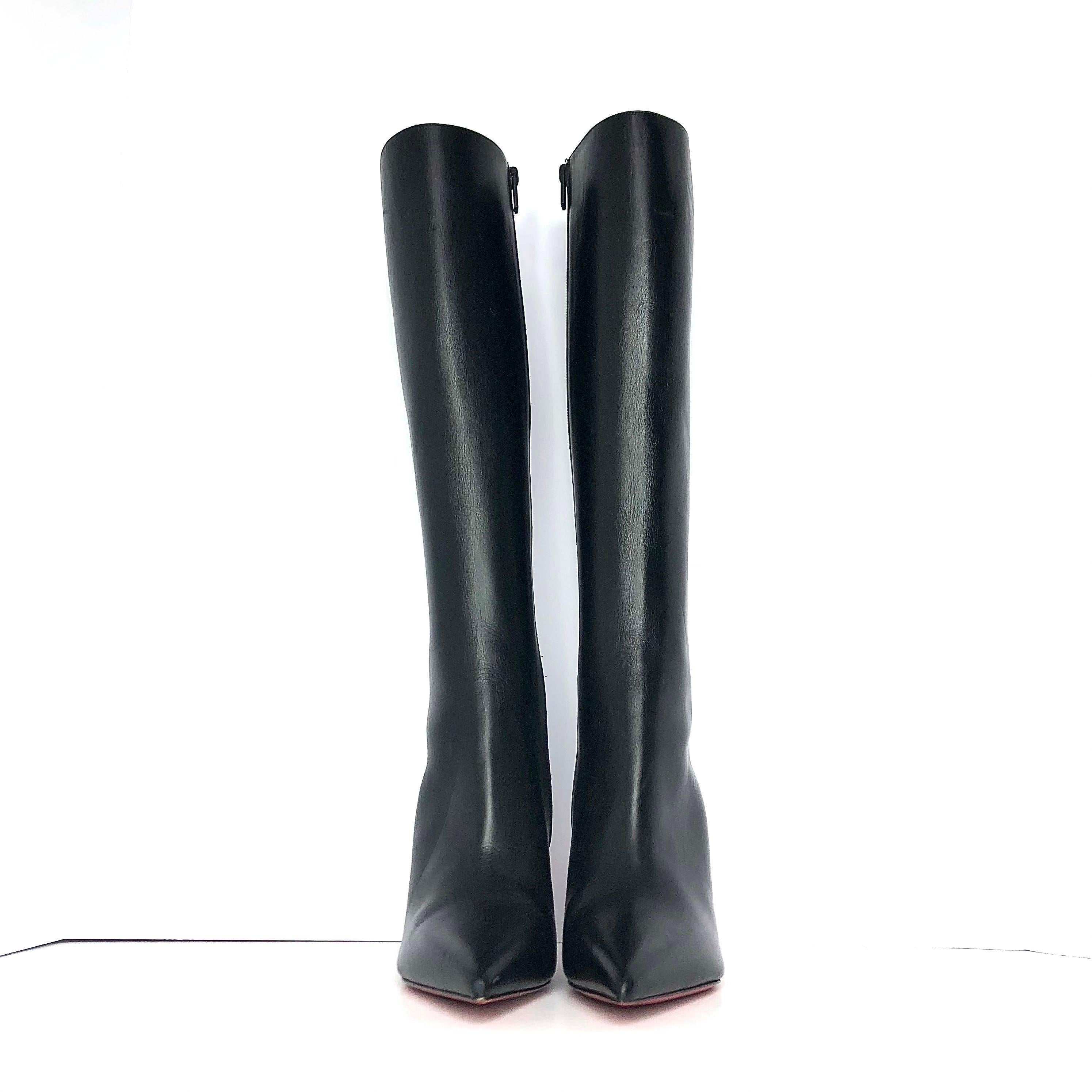 NEW Christian Louboutin Condora Botta 85 Black Knee High Pointed Toe Boots 37 For Sale 2