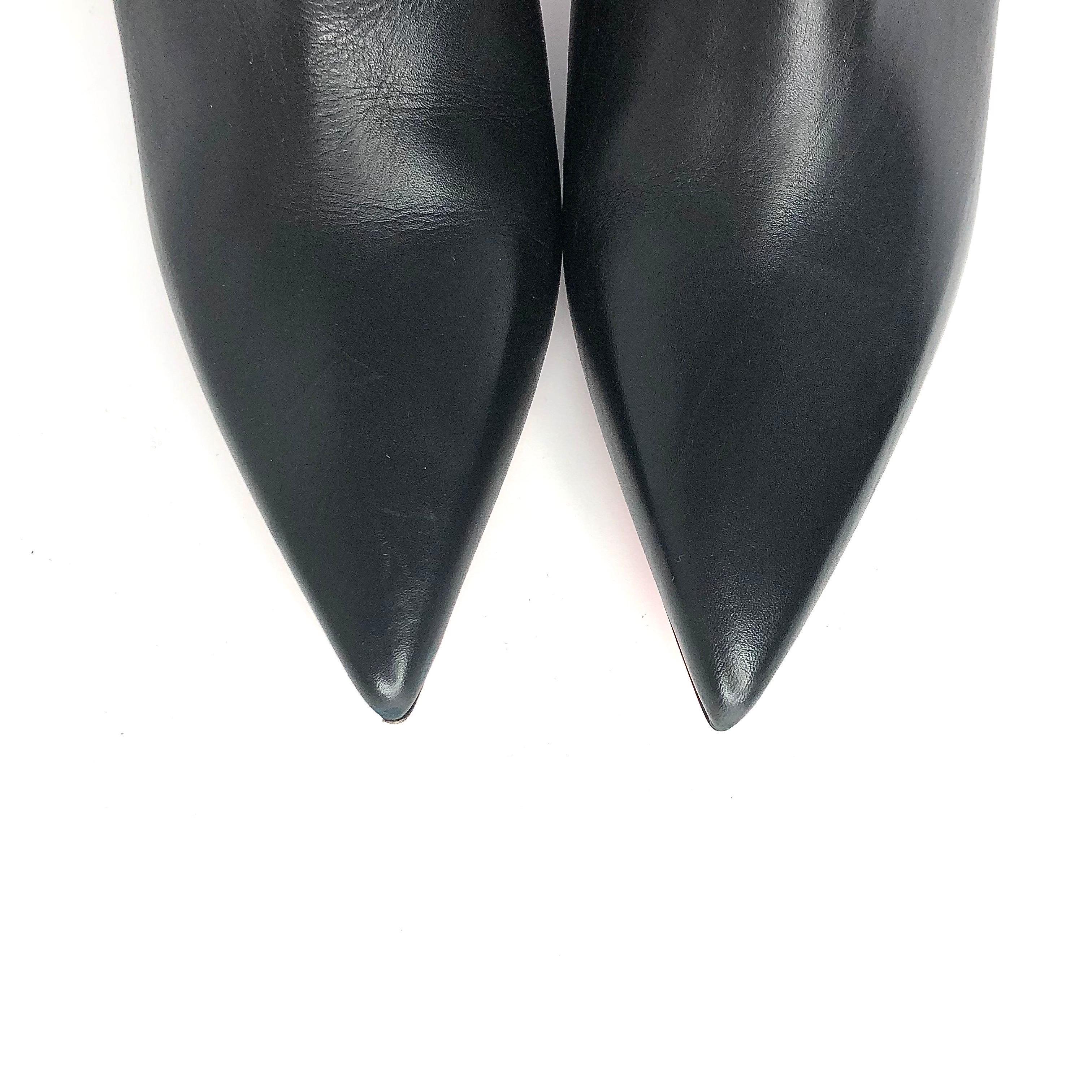 NEW Christian Louboutin Condora Botta 85 Black Knee High Pointed Toe Boots 37 For Sale 3