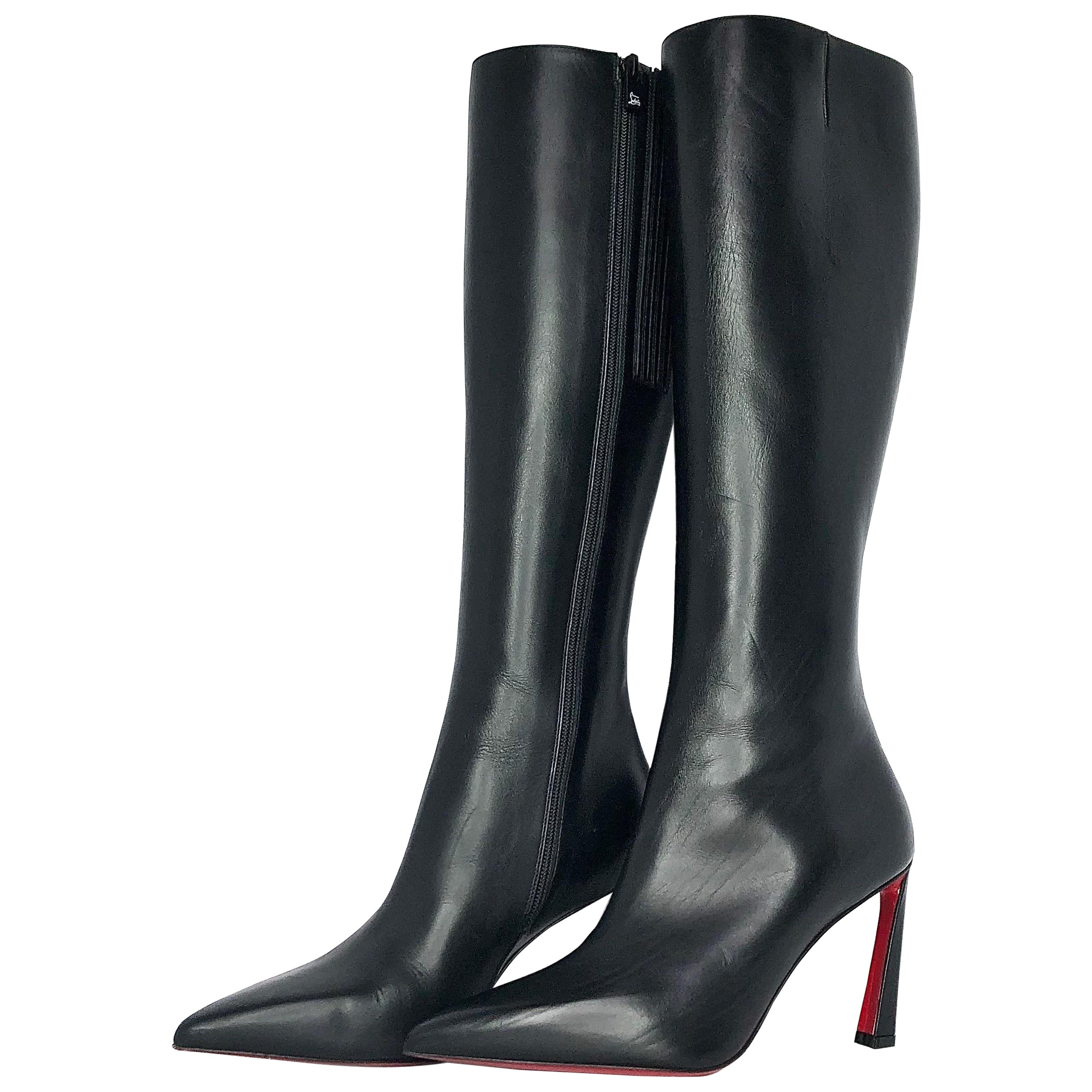NEW Christian Louboutin Condora Botta 85 Nero Ginocchio Alto Punta Stivali 37