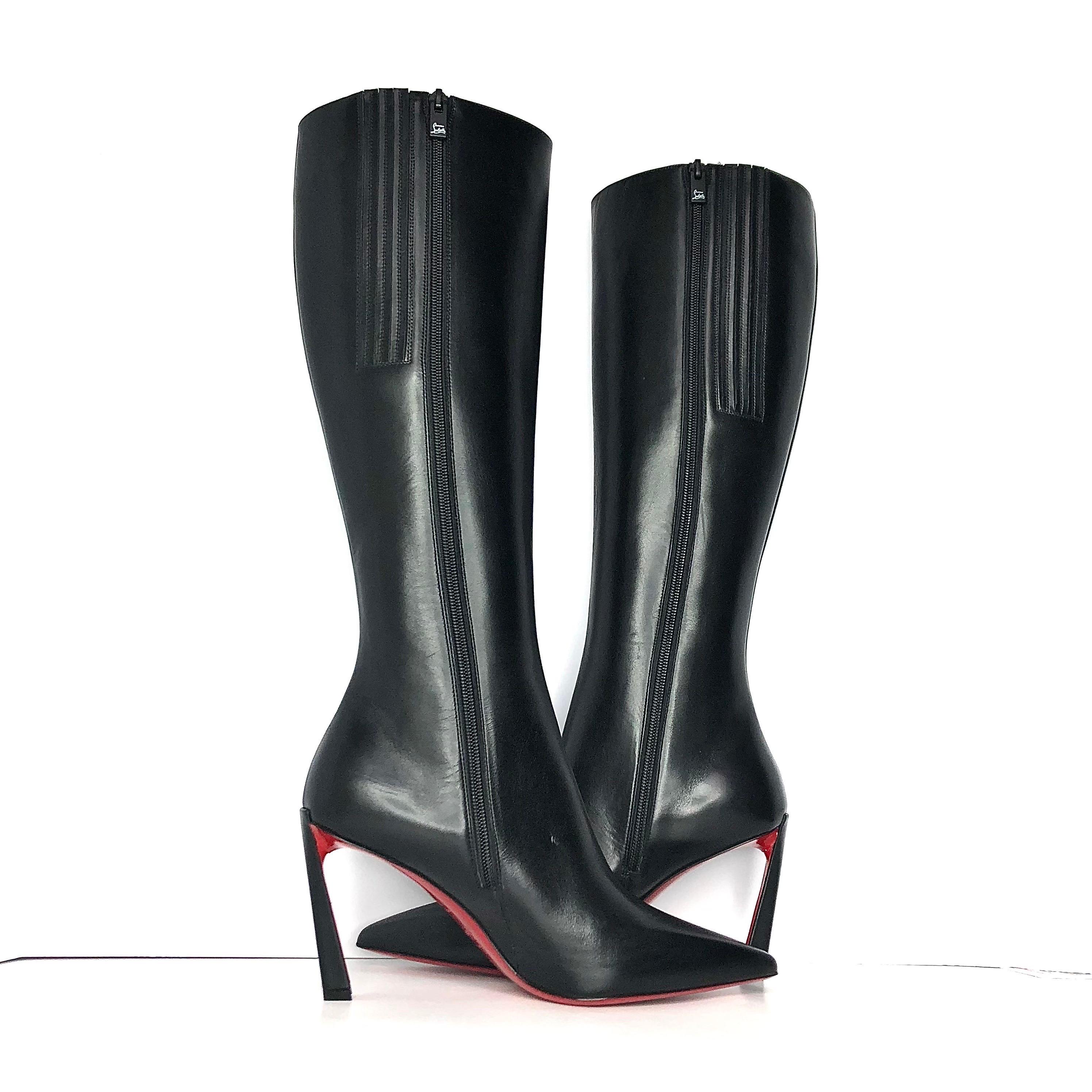Donna NEW Christian Louboutin Condora Botta 85 Ginocchio Alto Nero Punta Stivali 37,5 in vendita