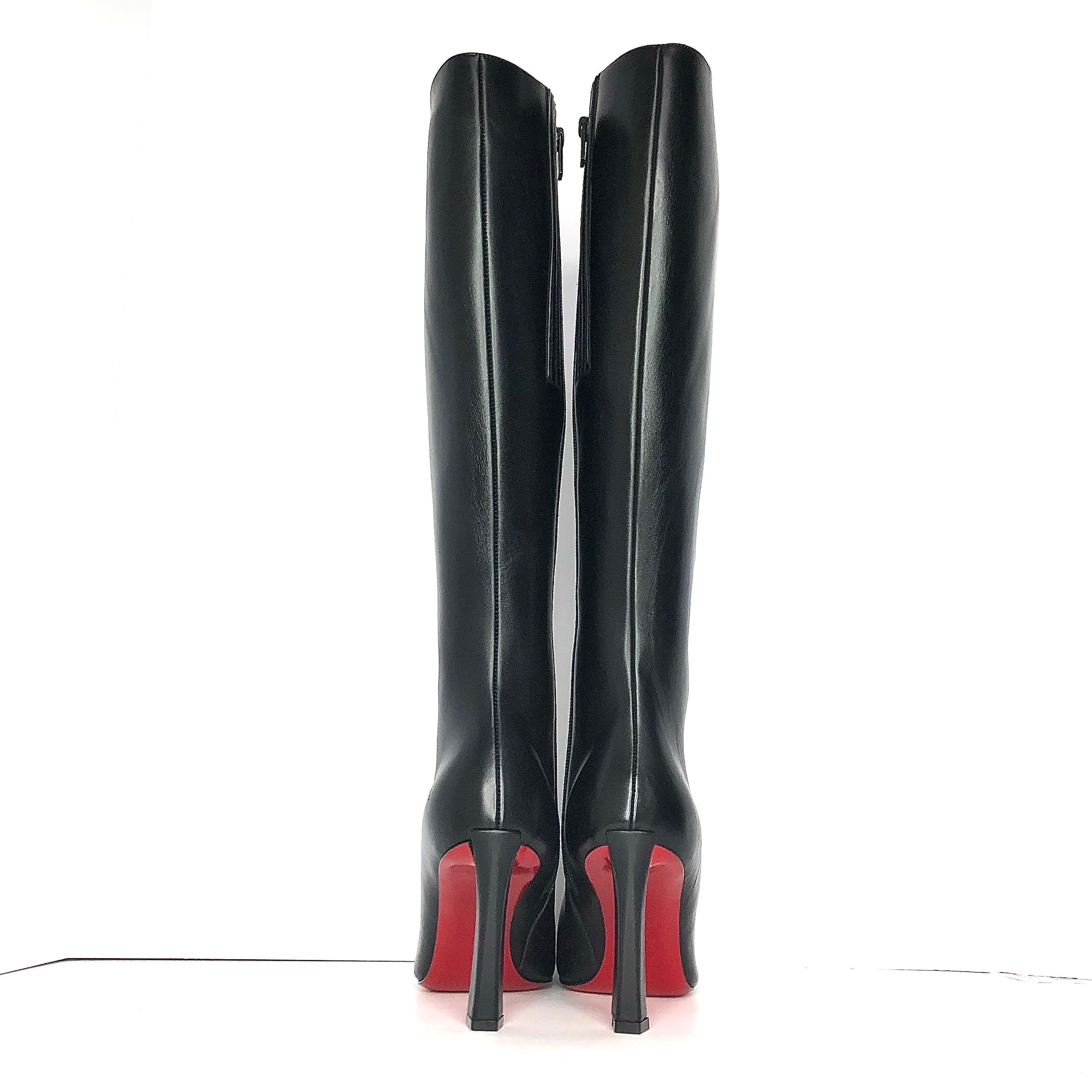 NEW Christian Louboutin Condora Botta 85 Ginocchio Alto Nero Punta Stivali 37,5 in vendita 2