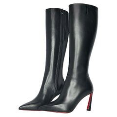 NEW Christian Louboutin Condora Botta 85 Knee High Black Pointed Toe Boots 37.5