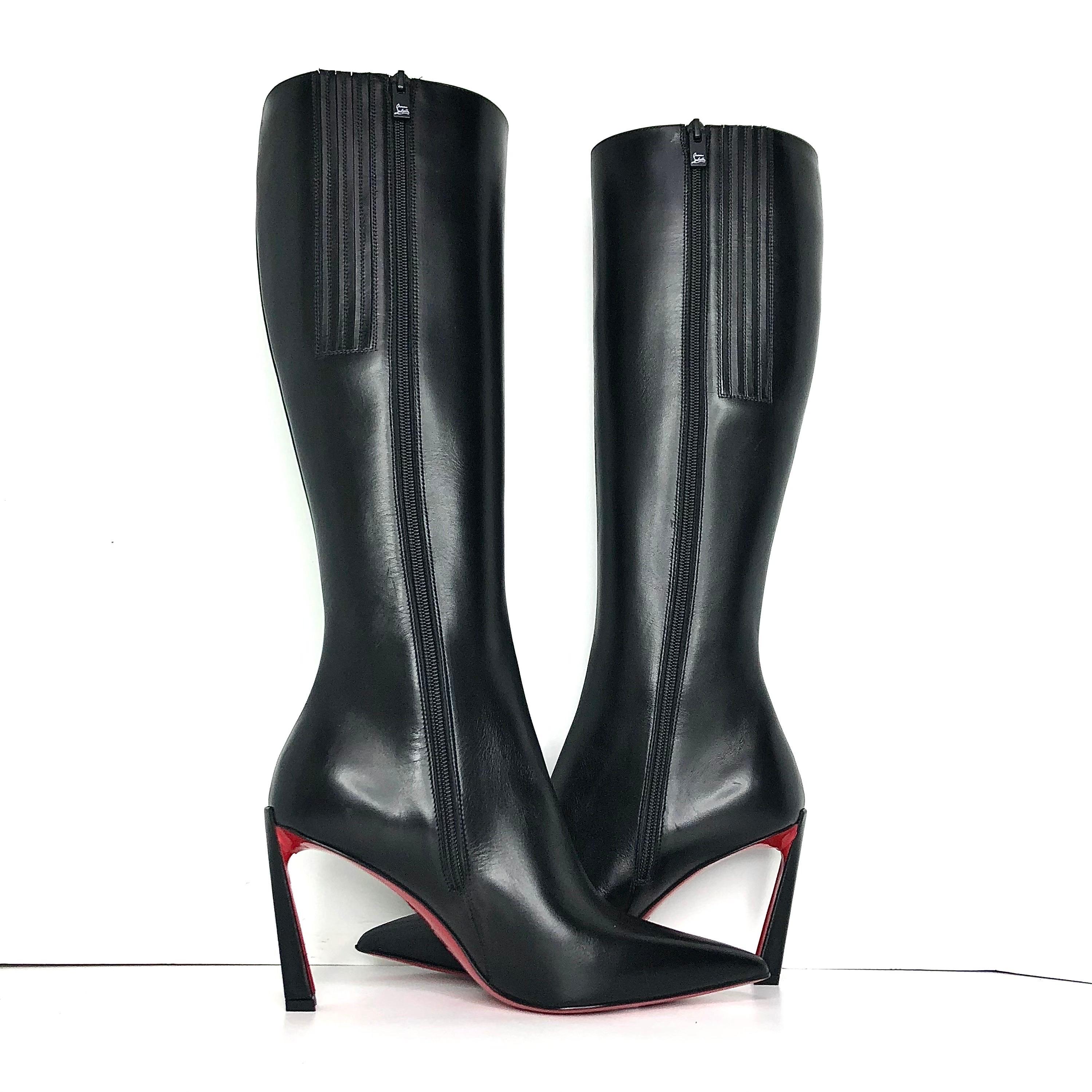 Nero NEW Christian Louboutin Condora Botta 85 Ginocchio Alto Punta Stivali Alti 37 in vendita