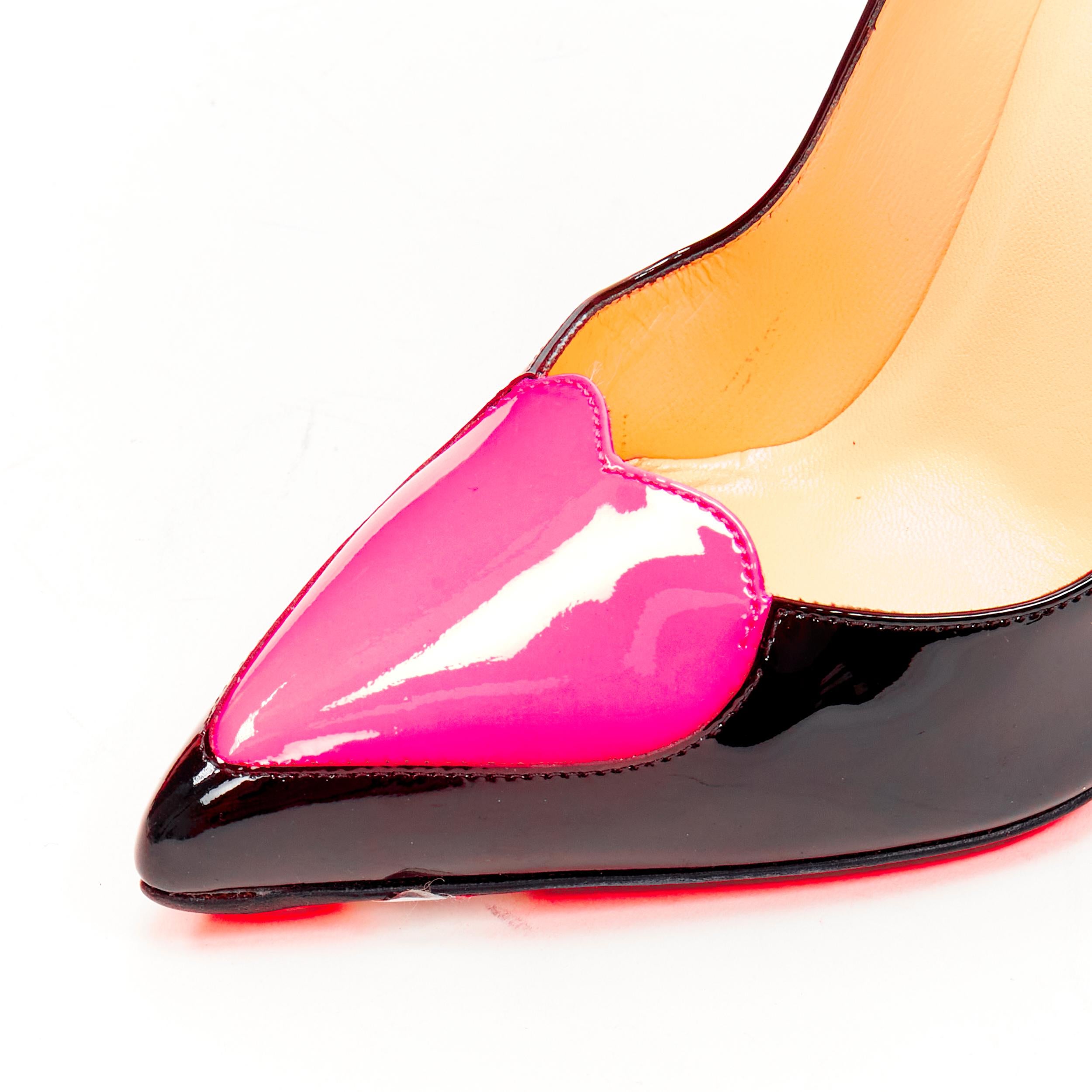 new CHRISTIAN LOUBOUTIN Corafront 100 black neon pink heart patent pump EU36 In New Condition In Hong Kong, NT