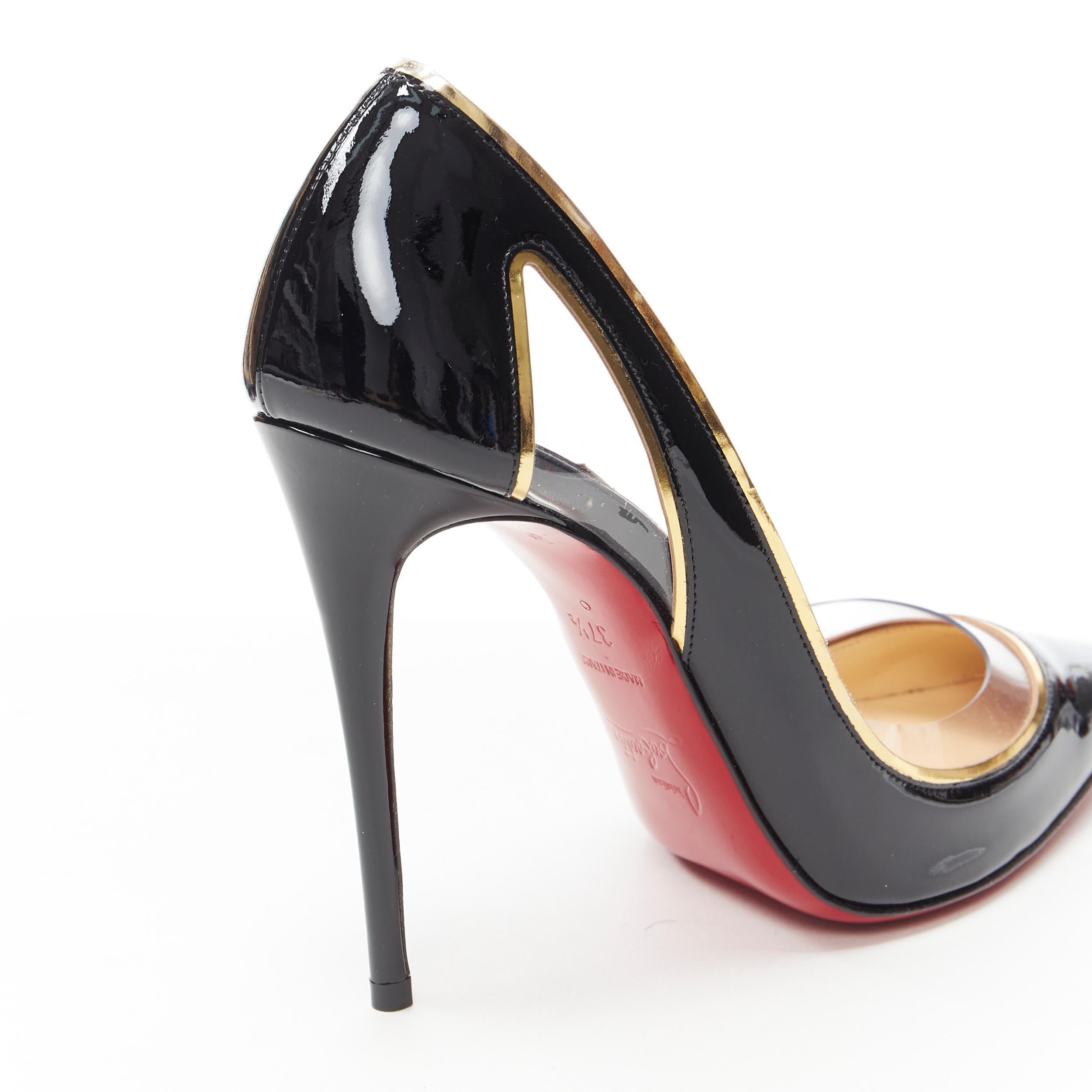 new CHRISTIAN LOUBOUTIN Cosmo 554 black patent gold PVC trimmed Pigalle EU37.5 For Sale 4