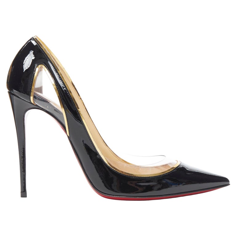 new CHRISTIAN LOUBOUTIN Cosmo 554 black patent gold PVC trimmed Pigalle  EU37.5 For Sale at 1stDibs