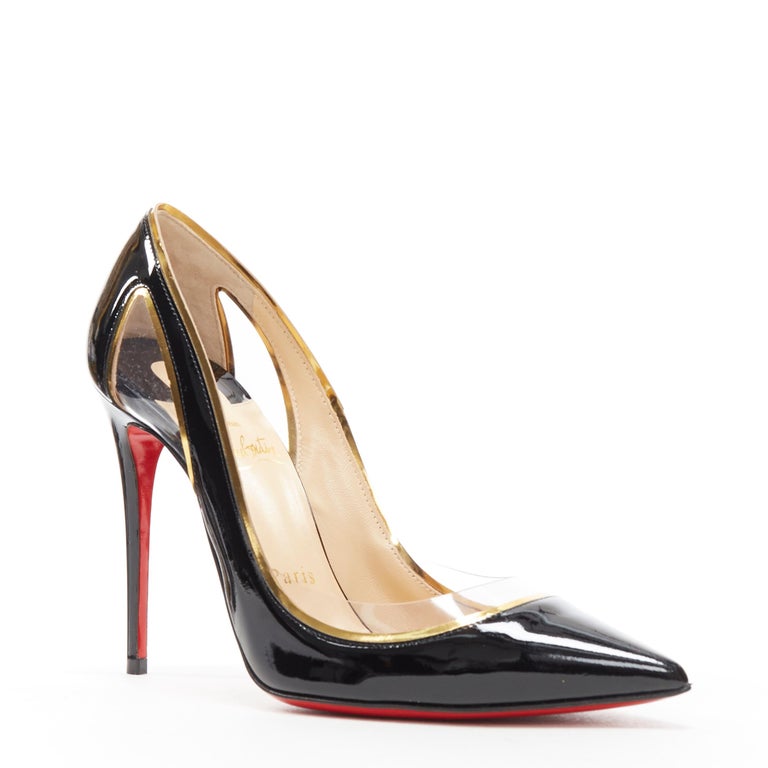 new CHRISTIAN LOUBOUTIN Cosmo 554 black patent PVC trimmed pigalle pump ...