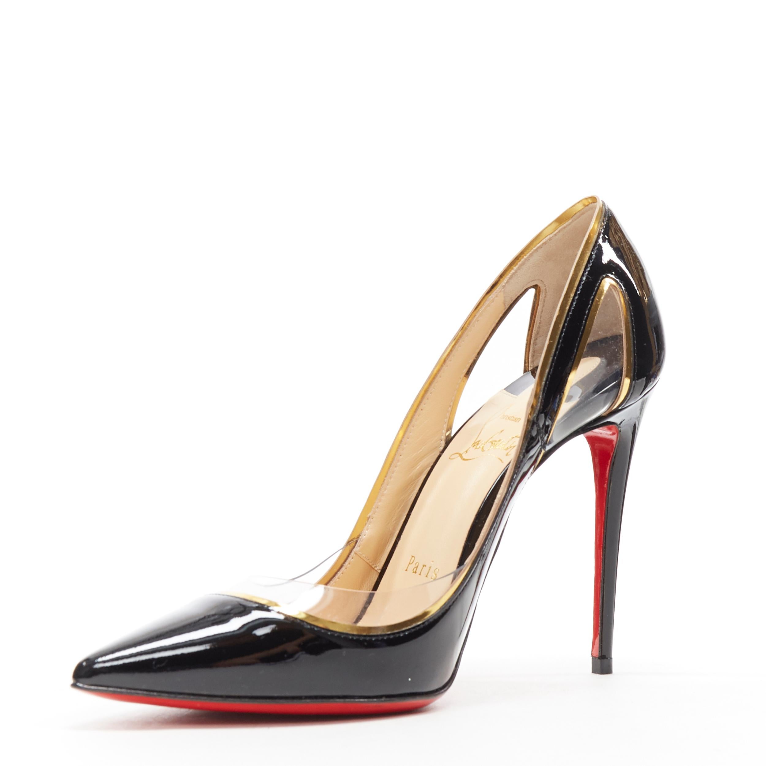 new CHRISTIAN LOUBOUTIN Cosmo 554 black patent PVC trimmed pigalle pump EU38 In New Condition In Hong Kong, NT