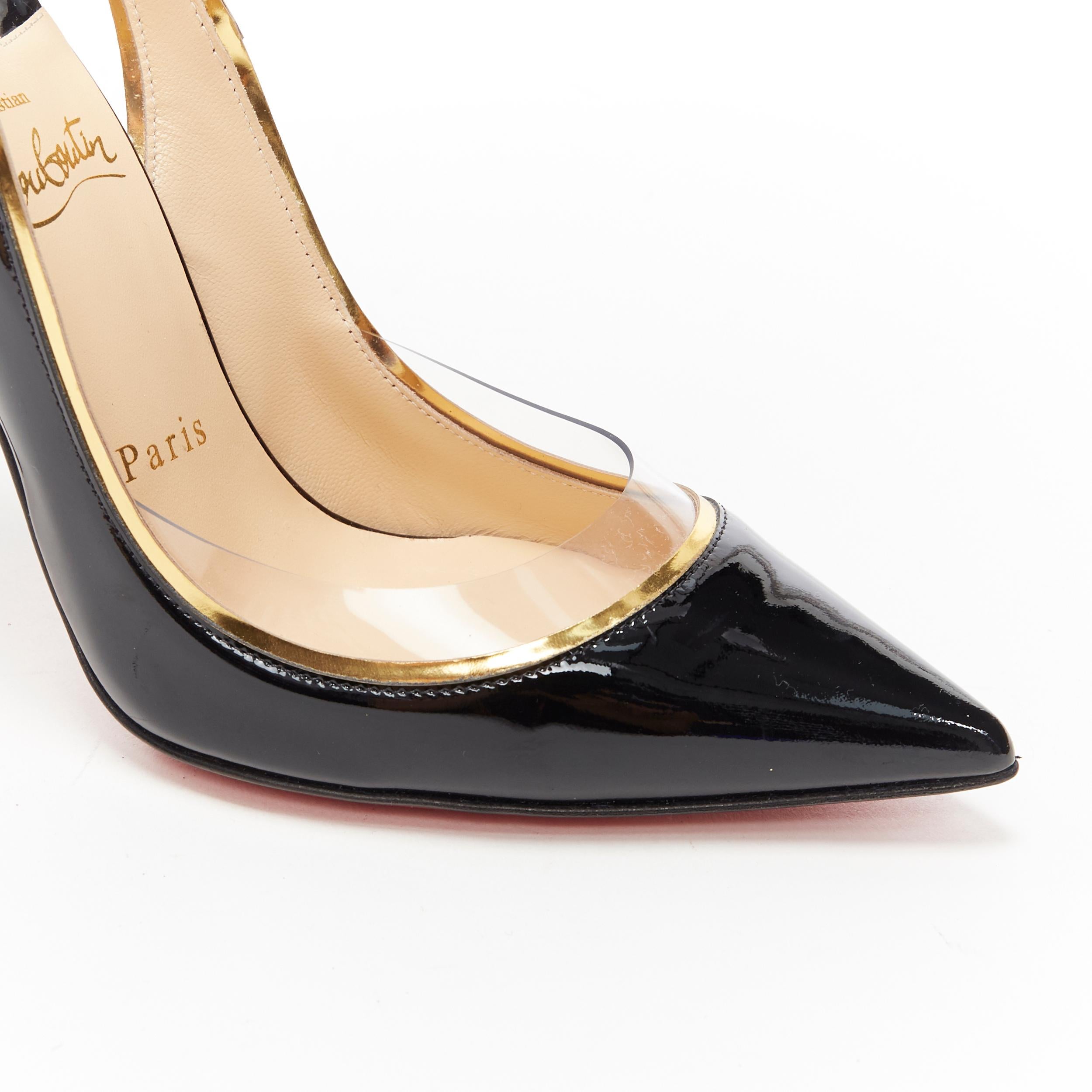 new CHRISTIAN LOUBOUTIN Cosmo 554 black patent PVC trimmed pigalle pump EU38 3