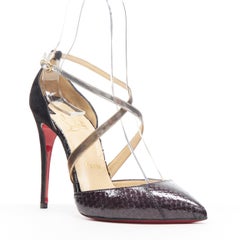 new CHRISTIAN LOUBOUTIN Cross Blake black leather metallic cross strap pump EU36
