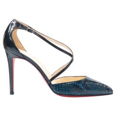 new CHRISTIAN LOUBOUTIN Crosspiga 100 blue scaled cross strap dorsay pump EU37.5