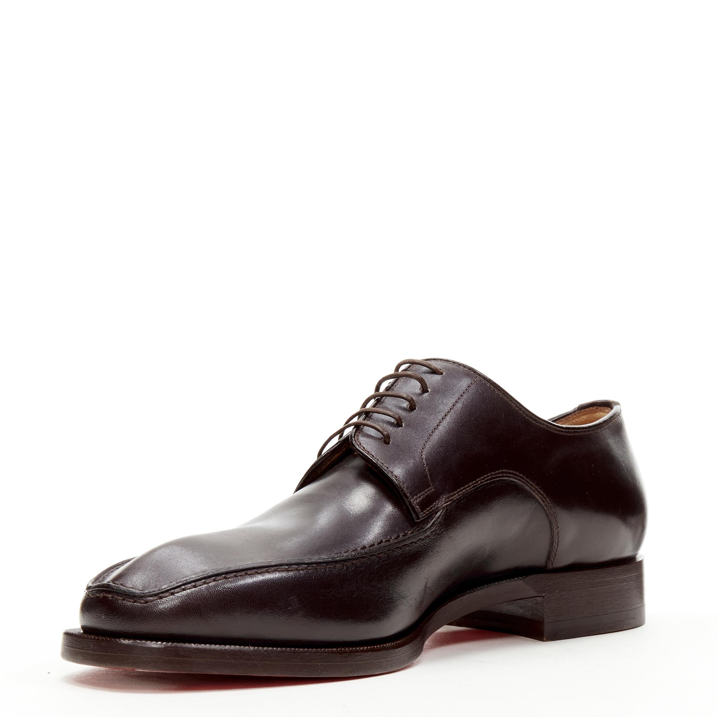 Black new CHRISTIAN LOUBOUTIN Cypriene Flat Vintage brown leather derby loafer EU42 For Sale