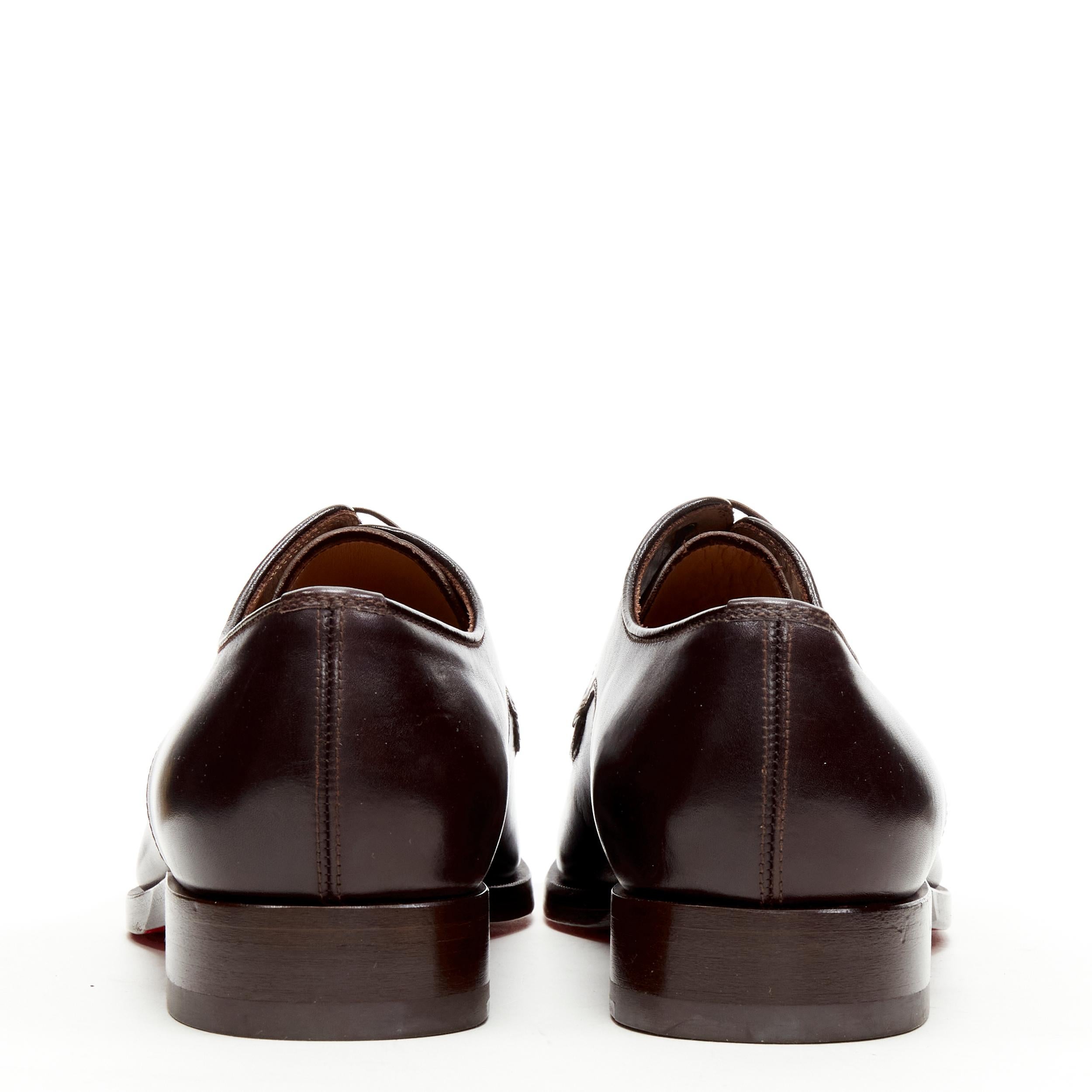 new CHRISTIAN LOUBOUTIN Cypriene Flat Vintage brown leather derby loafer EU42 In New Condition For Sale In Hong Kong, NT