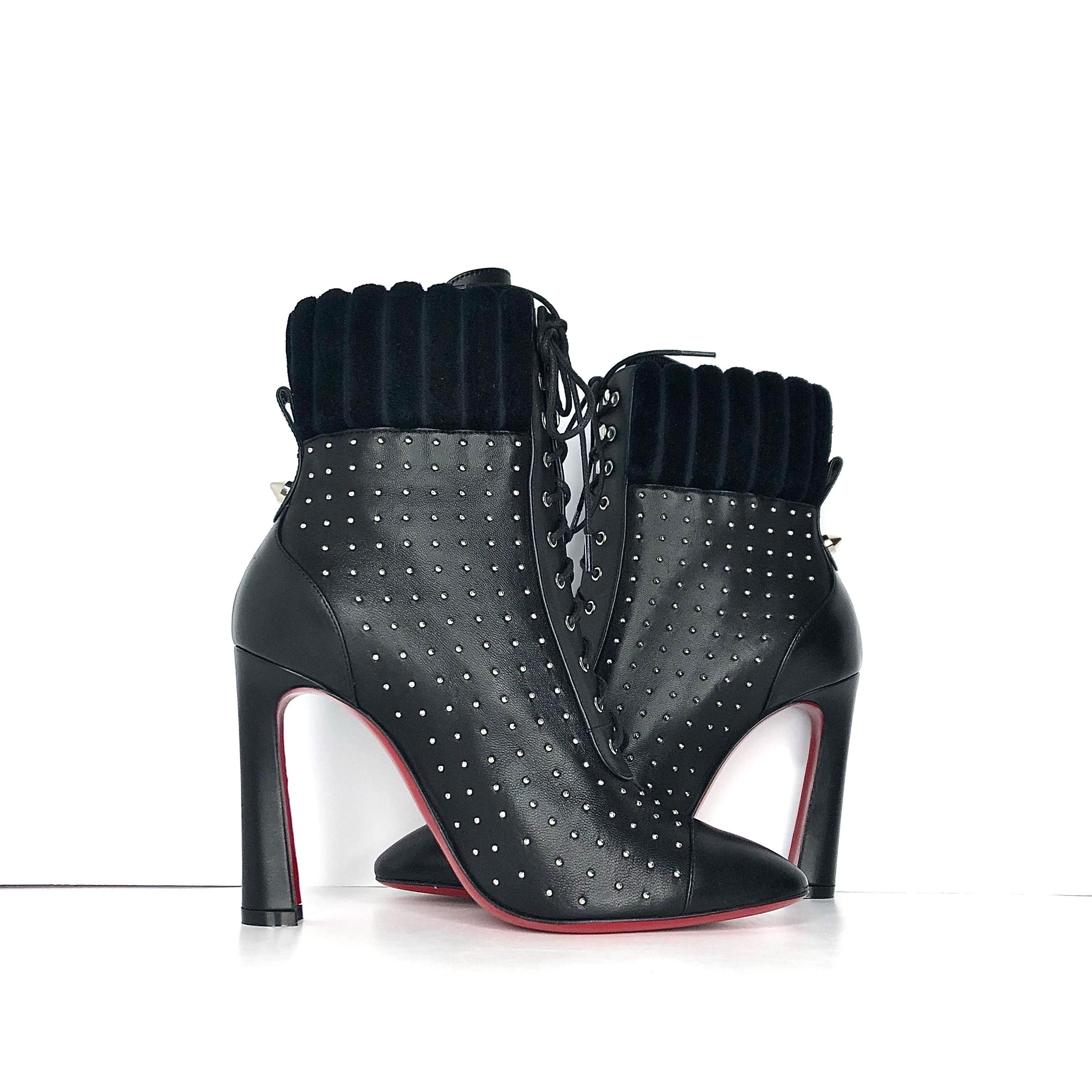 Nero NEW Christian Louboutin Dakita 100 Studded Laceup Booties 36,5 in vendita