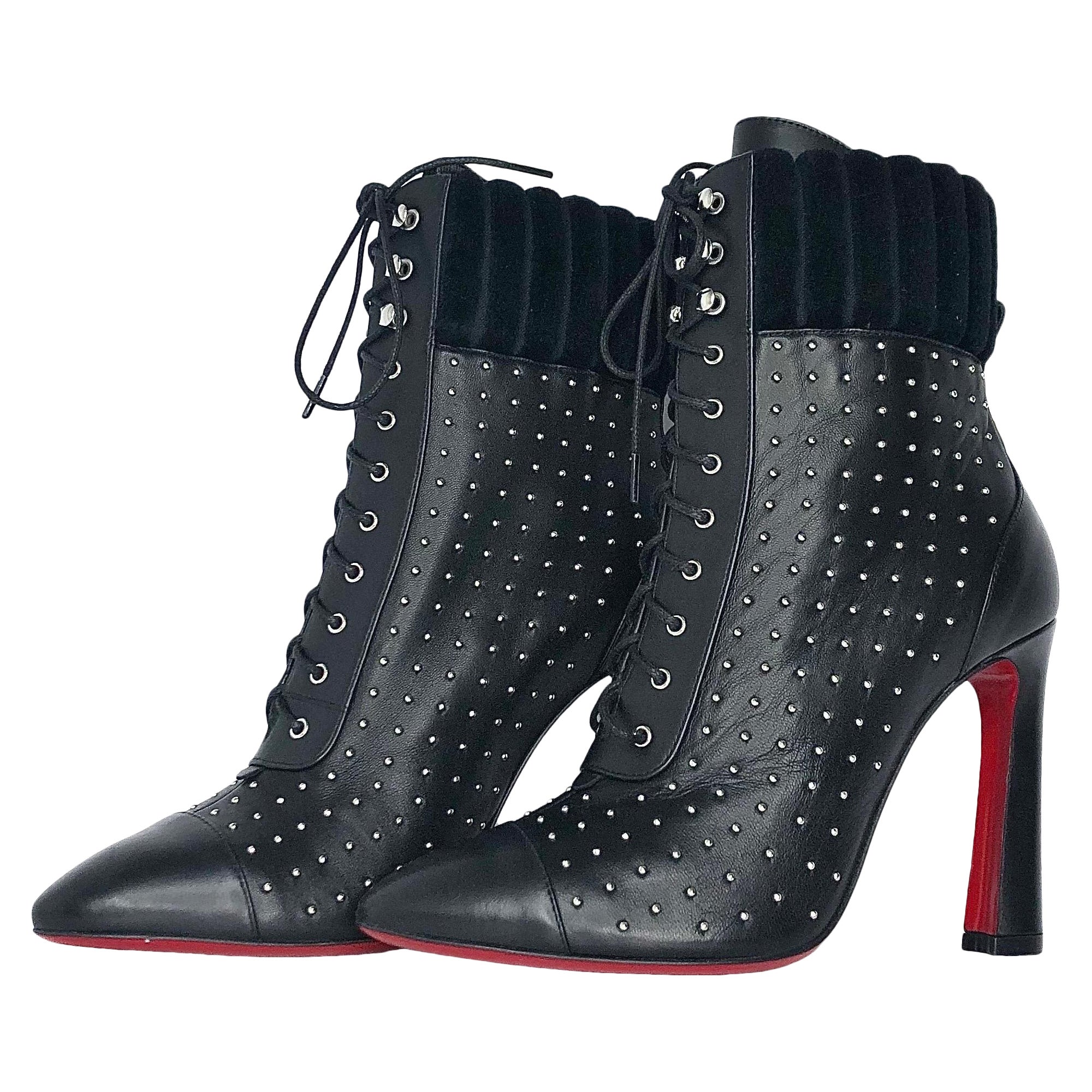 NEW Christian Louboutin Dakita 100 Studded Laceup Booties 36.5