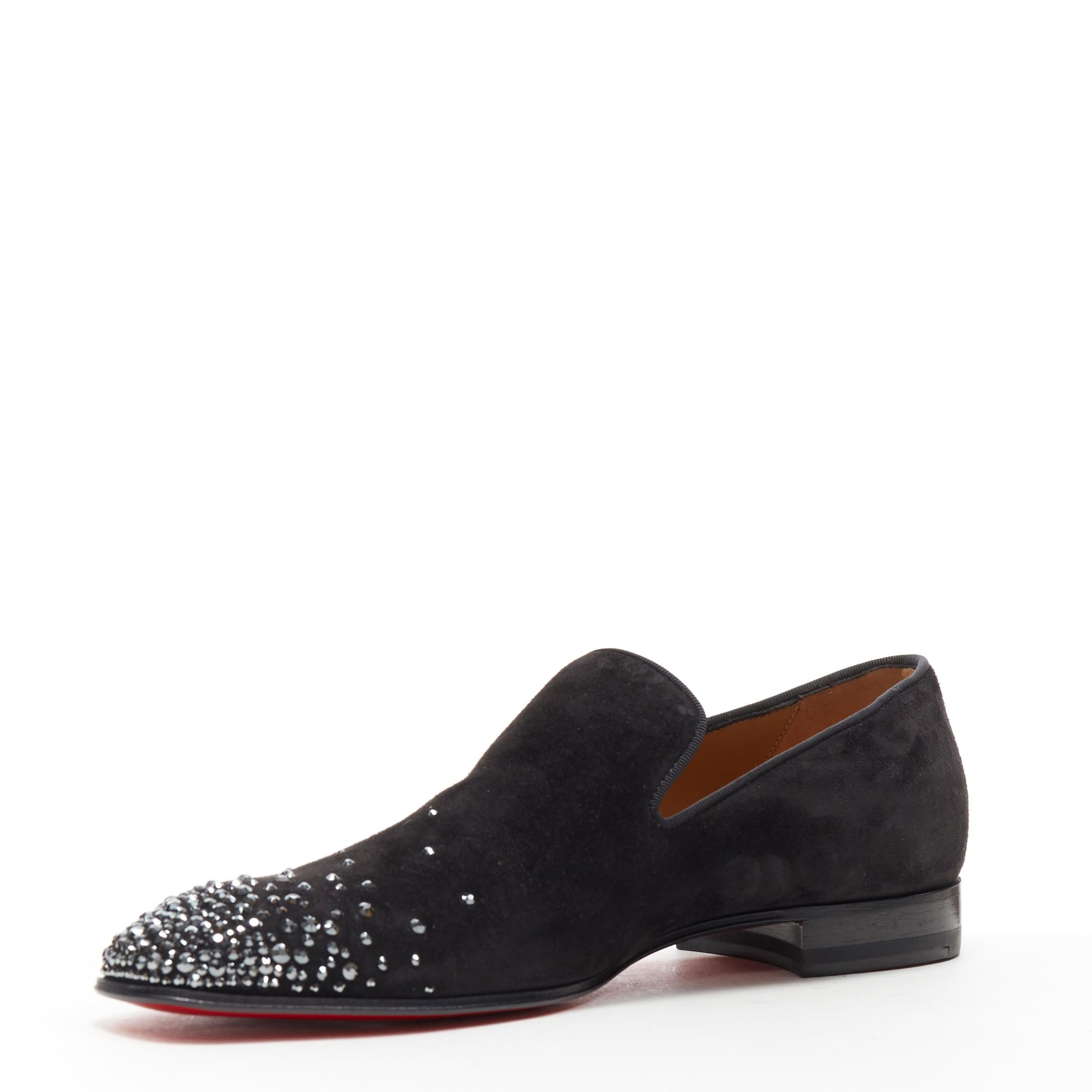 new CHRISTIAN LOUBOUTIN Dandelion Degra Strass toe black suede loafer EU39.5 In New Condition In Hong Kong, NT