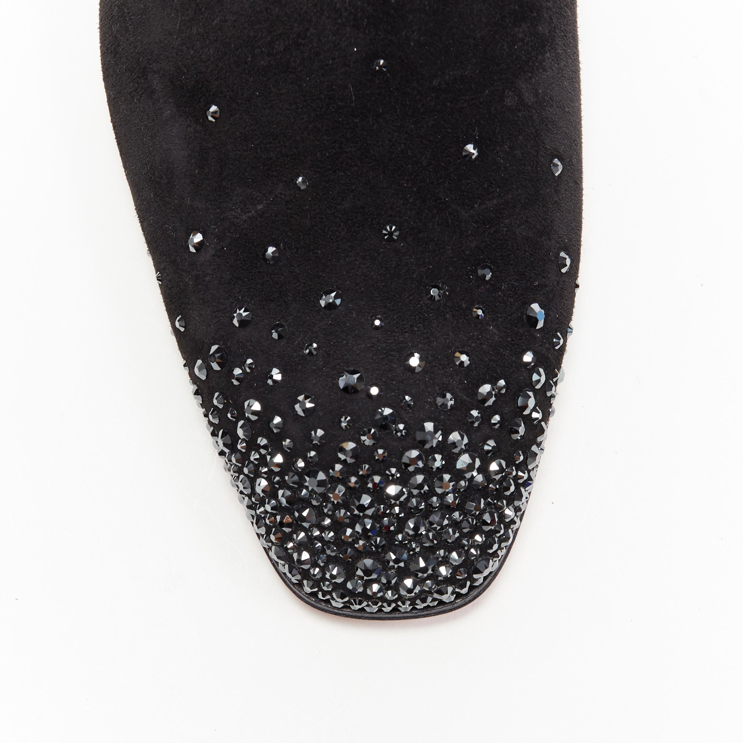 new CHRISTIAN LOUBOUTIN Dandelion Degra Strass toe black suede loafer EU39.5 1