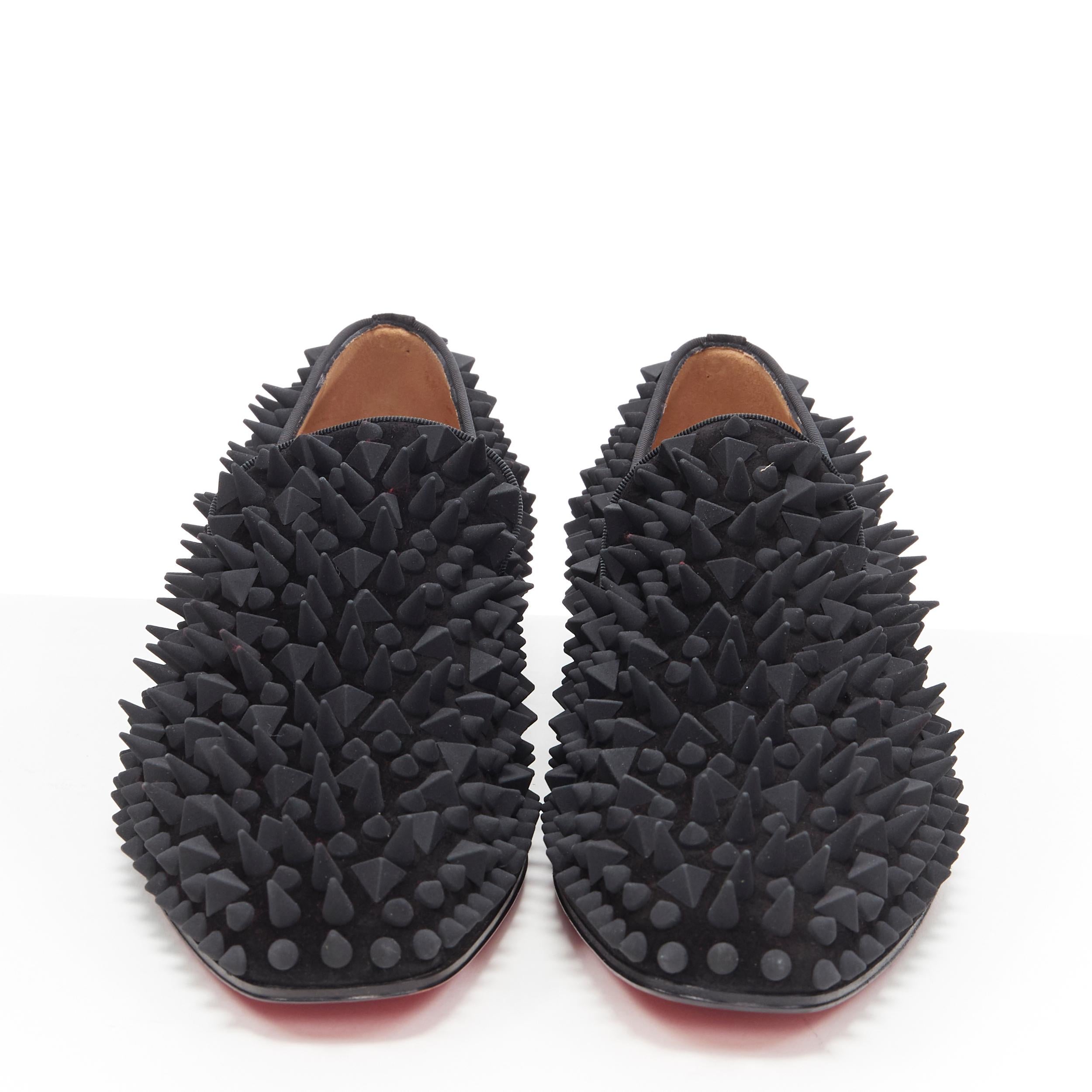 nuevo CHRISTIAN LOUBOUTIN Dandy Pik Pik Flat terciopelo negro tonal spike loafer EU42 Negro