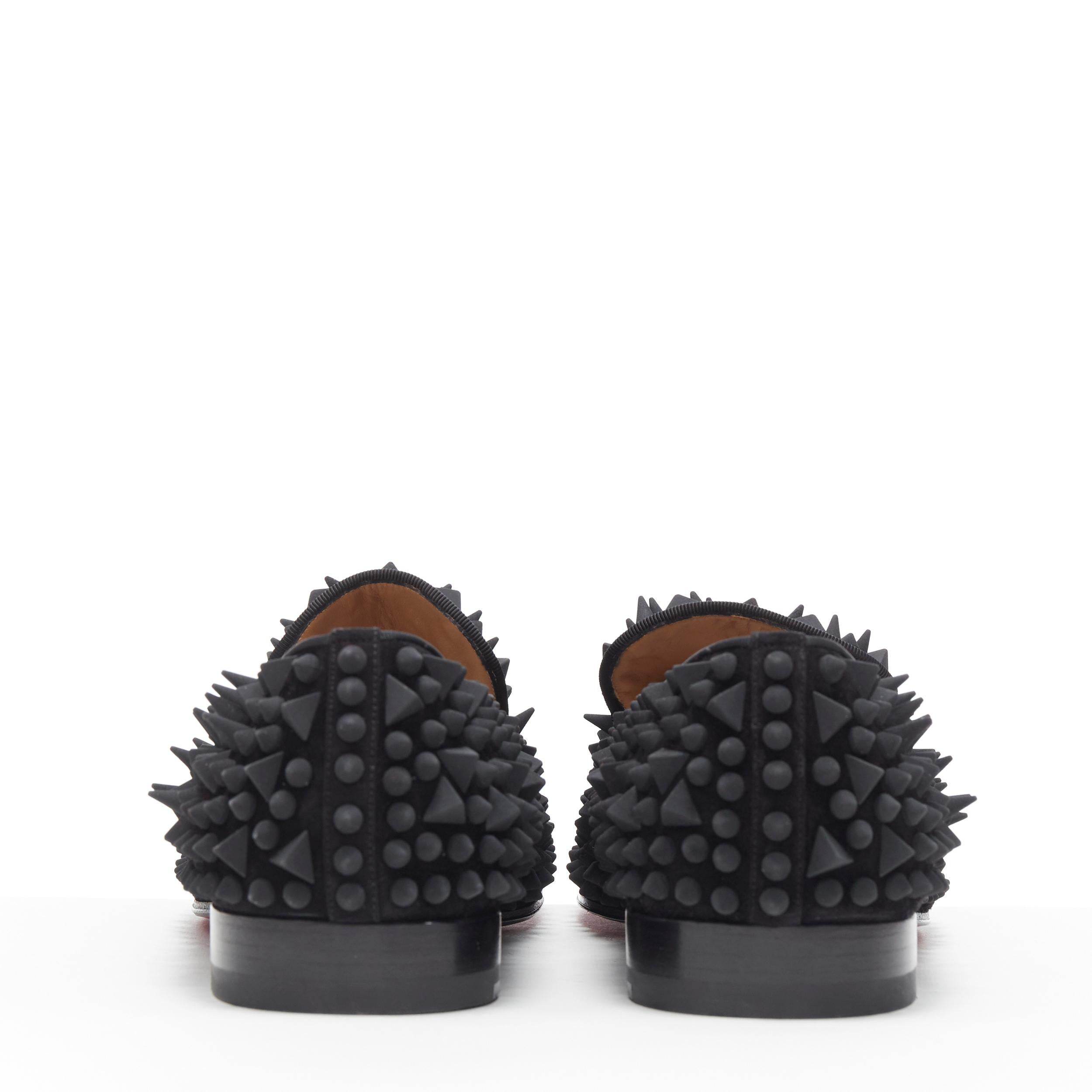 De los hombres nuevo CHRISTIAN LOUBOUTIN Dandy Pik Pik Flat terciopelo negro tonal spike loafer EU42
