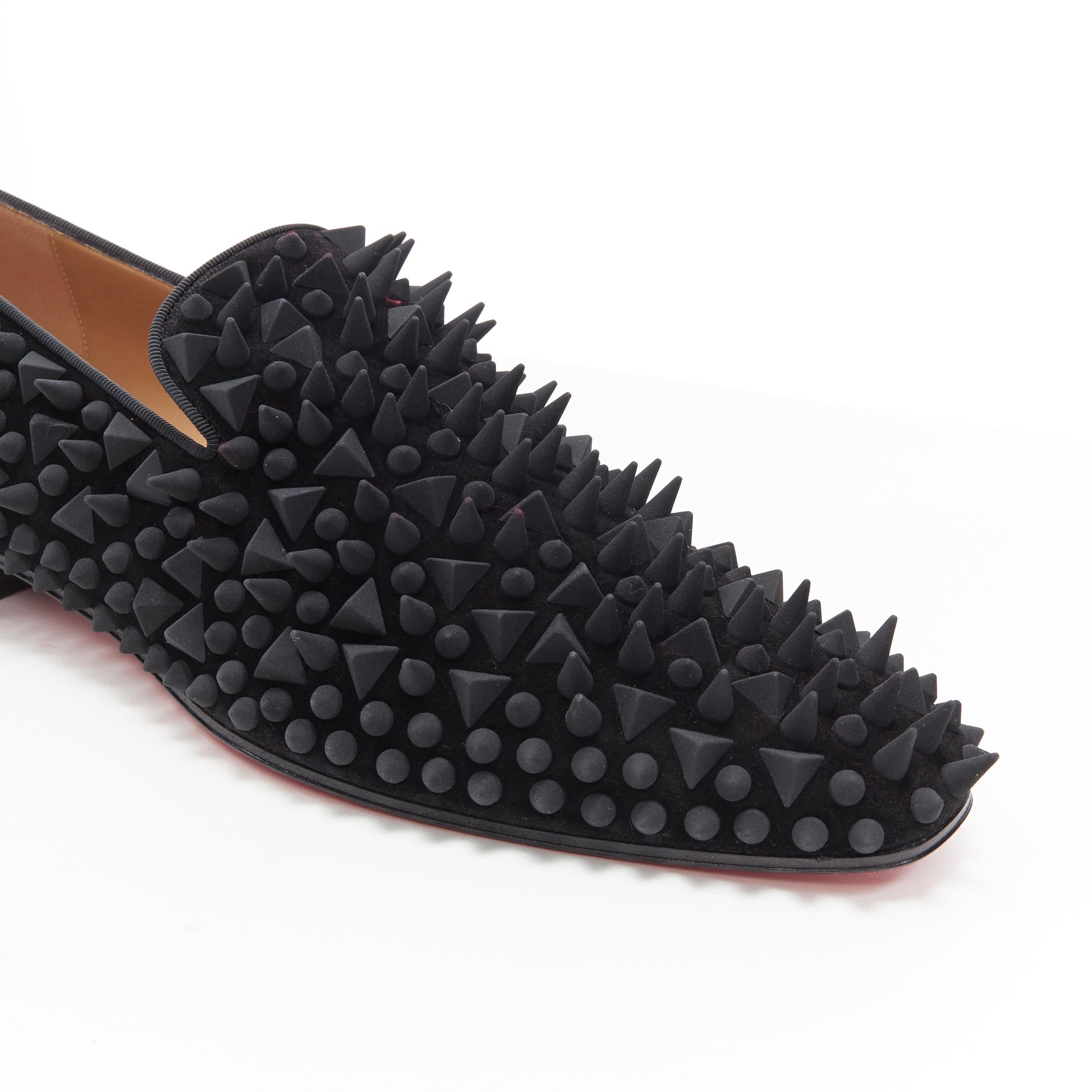 nuevo CHRISTIAN LOUBOUTIN Dandy Pik Pik Flat terciopelo negro tonal spike loafer EU42 3