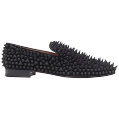 CHRISTIAN LOUBOUTIN Dandy Pik Flache schwarze Samt Tonal Spike Loafer EU42, CHRISTIAN LOUBOUTIN