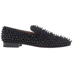 new CHRISTIAN LOUBOUTIN Dandy Pik Pik Flat black velvet tonal spike loafer EU42