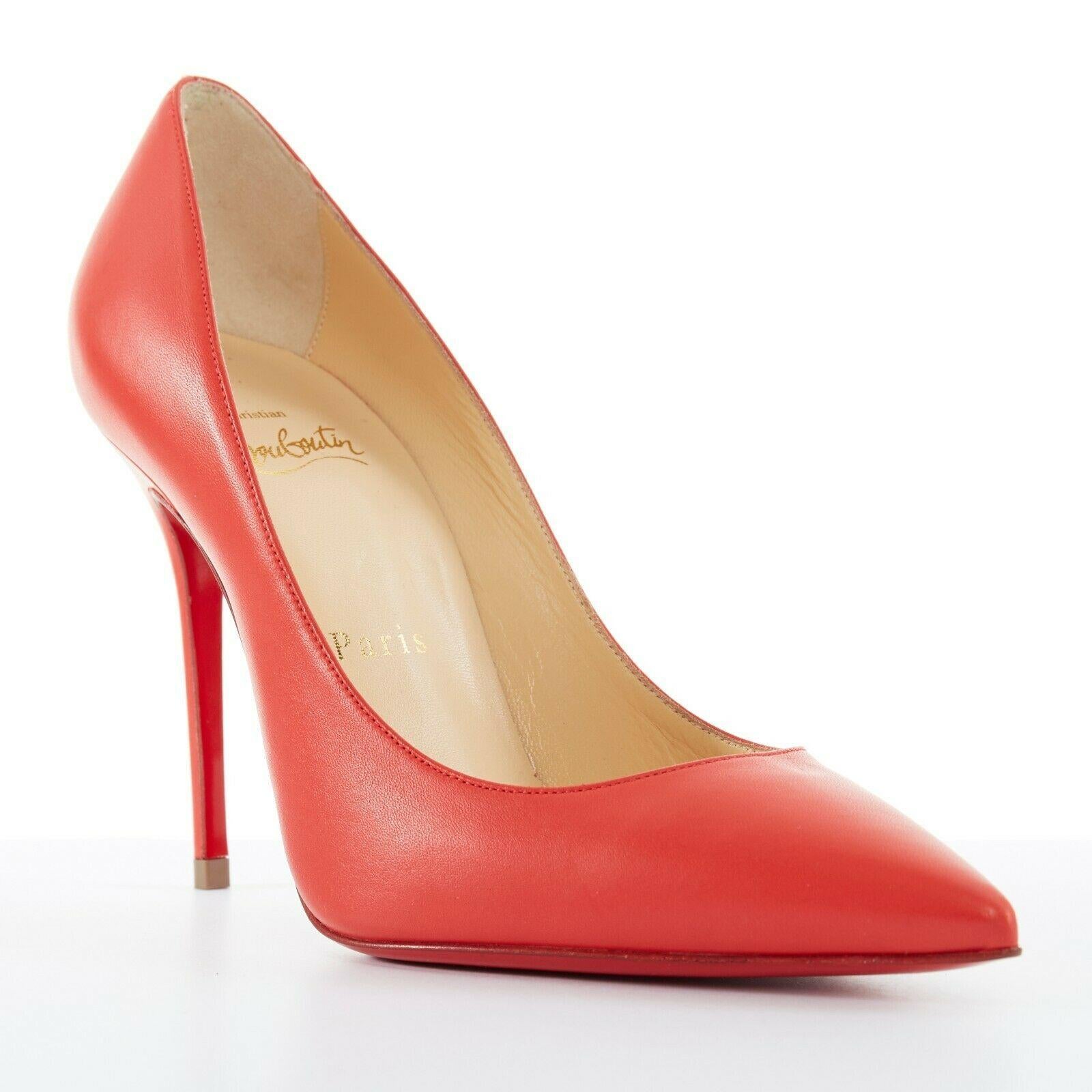 new CHRISTIAN LOUBOUTIN Decollete 100 red leather stiletto pigalle heel EU36
CHRISTIAN LOUBOUTIN
Decollete 100. Red calf leather upper. 
Pointed toe. Tonal stitching. Stiletto high heel. 
Signature Christian Louboutin red lacquered leather sole.