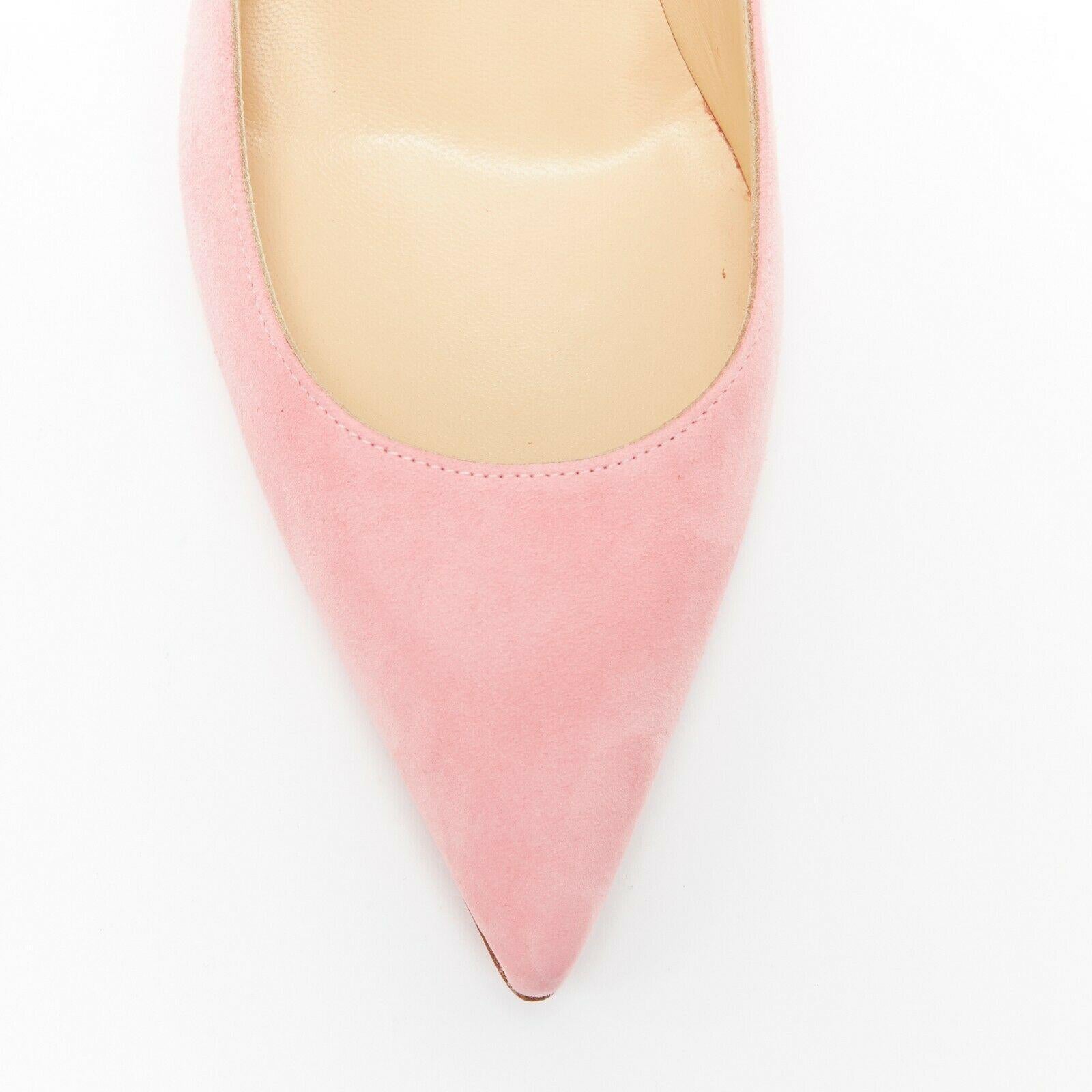 new CHRISTIAN LOUBOUTIN Decoltish 85 Dolly pink suede pointy pigalle pump EU39.5 In Good Condition In Hong Kong, NT