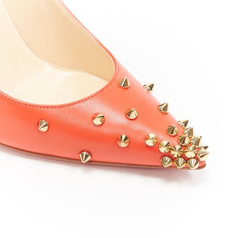 new CHRISTIAN LOUBOUTIN Degraspike 100 red leather gold stud point pump ...