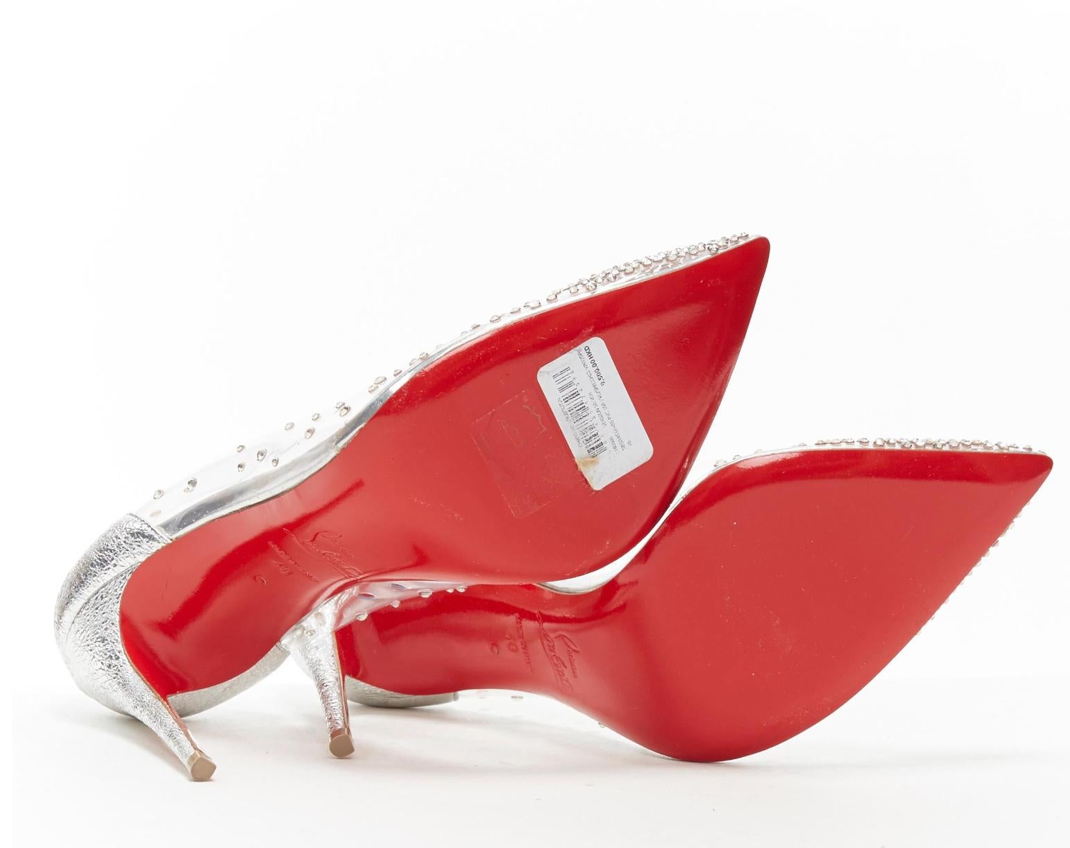 new CHRISTIAN LOUBOUTIN Degrastrass 100 clear PVC silver strass bridal pump EU40 For Sale 4