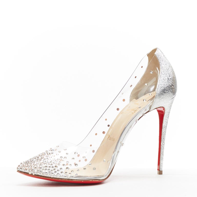 new CHRISTIAN LOUBOUTIN Degrastrass 100 clear PVC silver strass bridal pump  EU40 For Sale at 1stDibs | christian louboutin clear heels, clear christian  louboutin shoes, clear louboutins