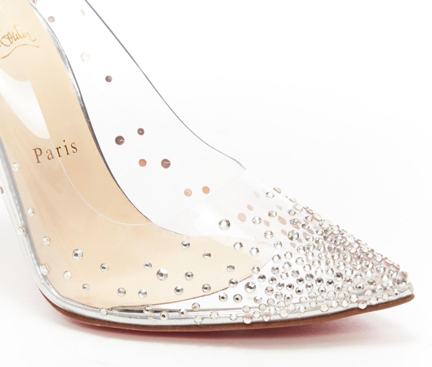 new CHRISTIAN LOUBOUTIN Degrastrass 100 clear PVC silver strass bridal pump EU40 For Sale 1