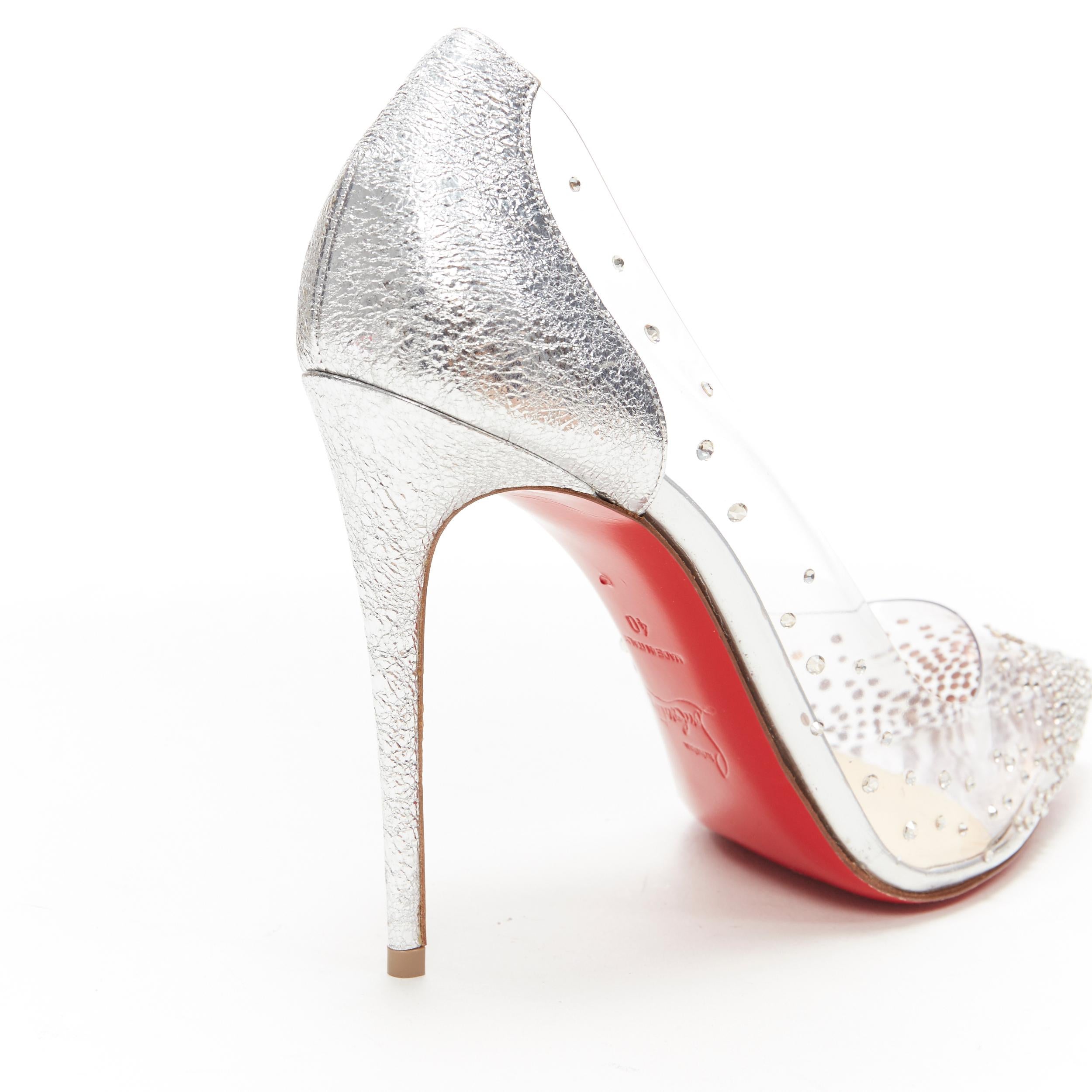 new CHRISTIAN LOUBOUTIN Degrastrass 100 clear PVC silver strass bridal pump EU40 1