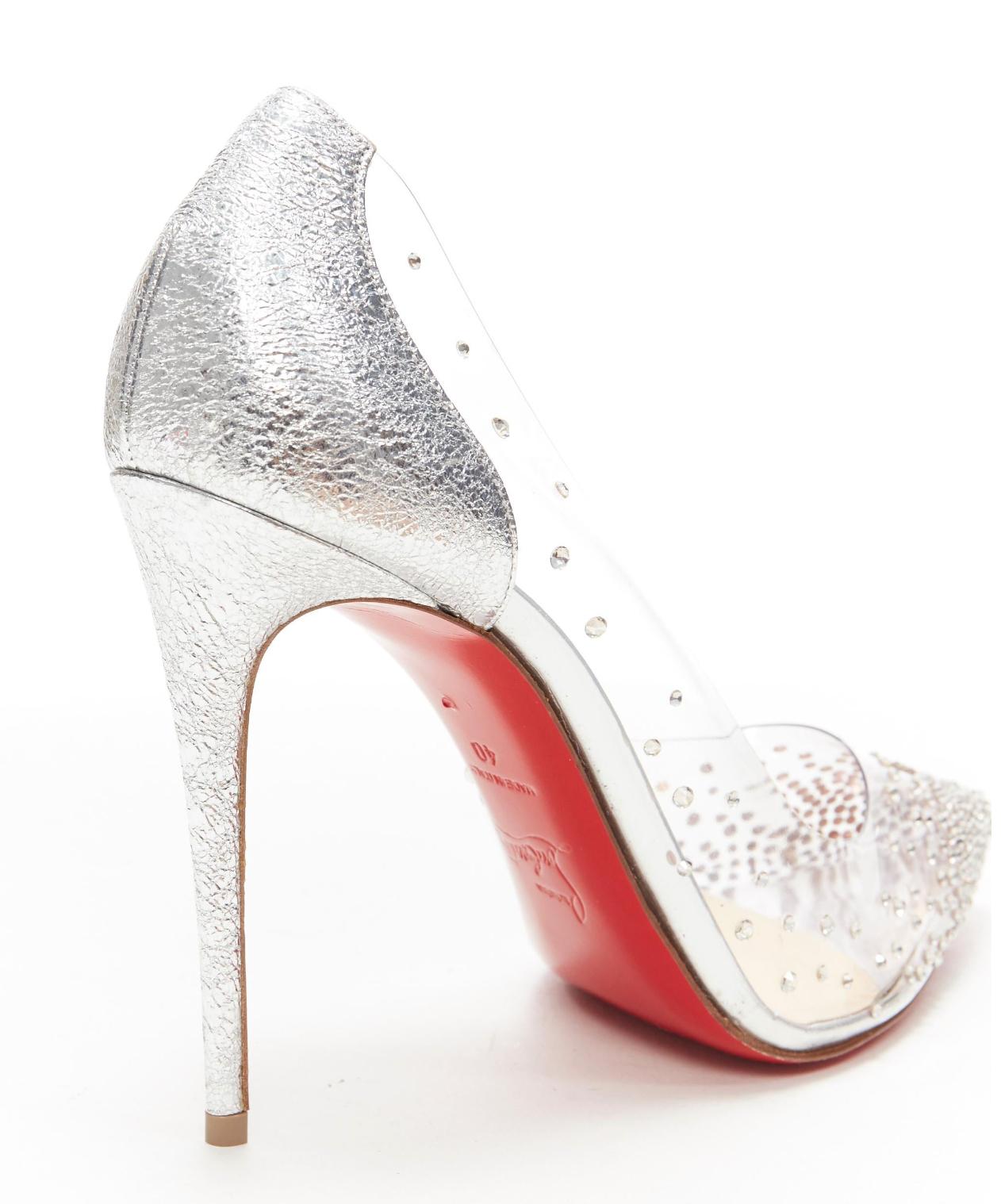 new CHRISTIAN LOUBOUTIN Degrastrass 100 clear PVC silver strass bridal pump EU40 For Sale 2