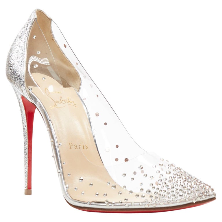 new CHRISTIAN LOUBOUTIN Degrastrass 100 clear PVC silver strass bridal pump  EU40 For Sale at 1stDibs