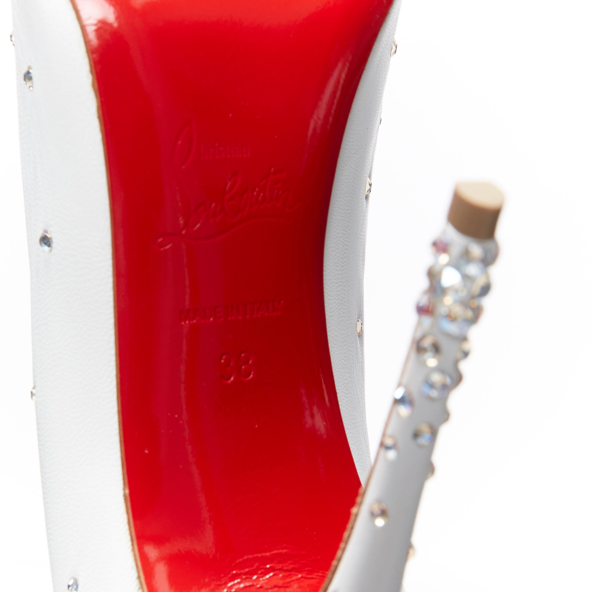 nuevo CHRISTIAN LOUBOUTIN Degrastrass 100 zapato de novia cuero blanco cristal EU38 6