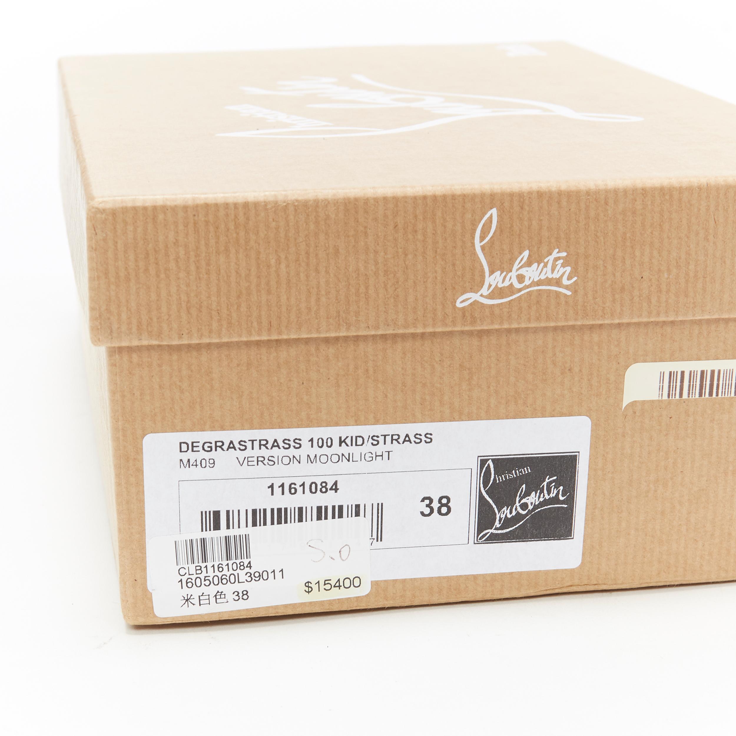 nuevo CHRISTIAN LOUBOUTIN Degrastrass 100 zapato de novia cuero blanco cristal EU38 7