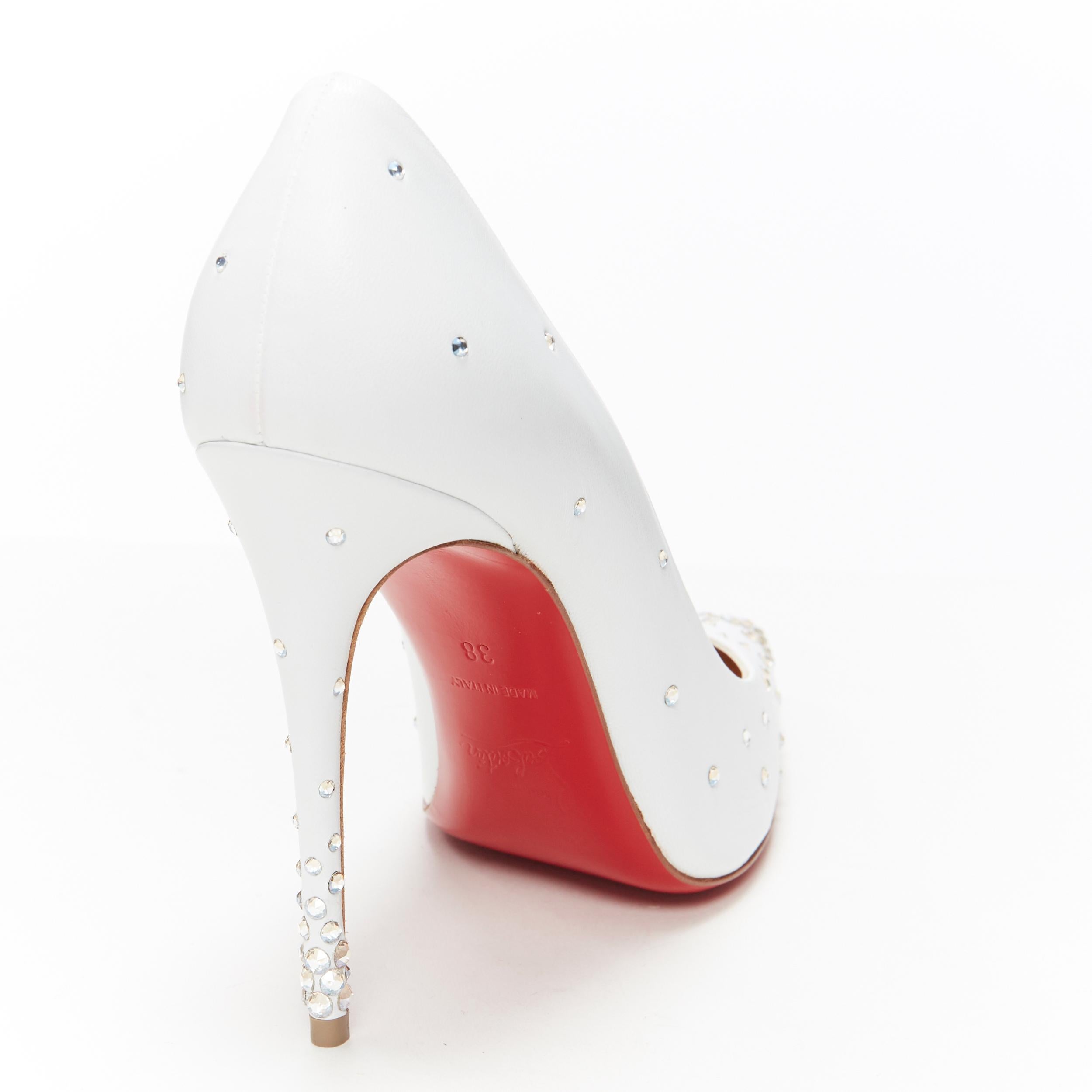 nuevo CHRISTIAN LOUBOUTIN Degrastrass 100 zapato de novia cuero blanco cristal EU38 3