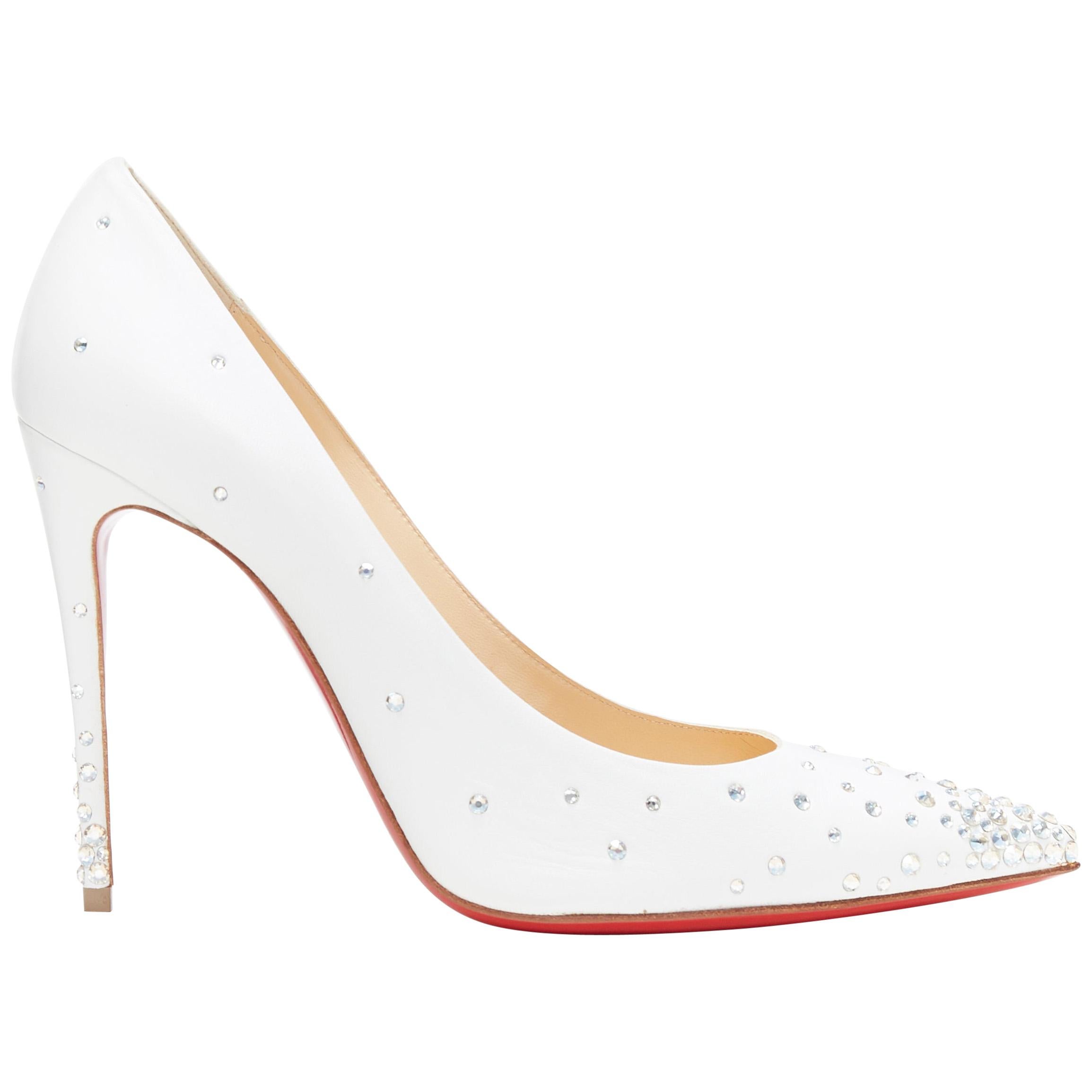 new CHRISTIAN LOUBOUTIN Degrastrass 100 white leather crystal bridal pump  EU38 at 1stDibs