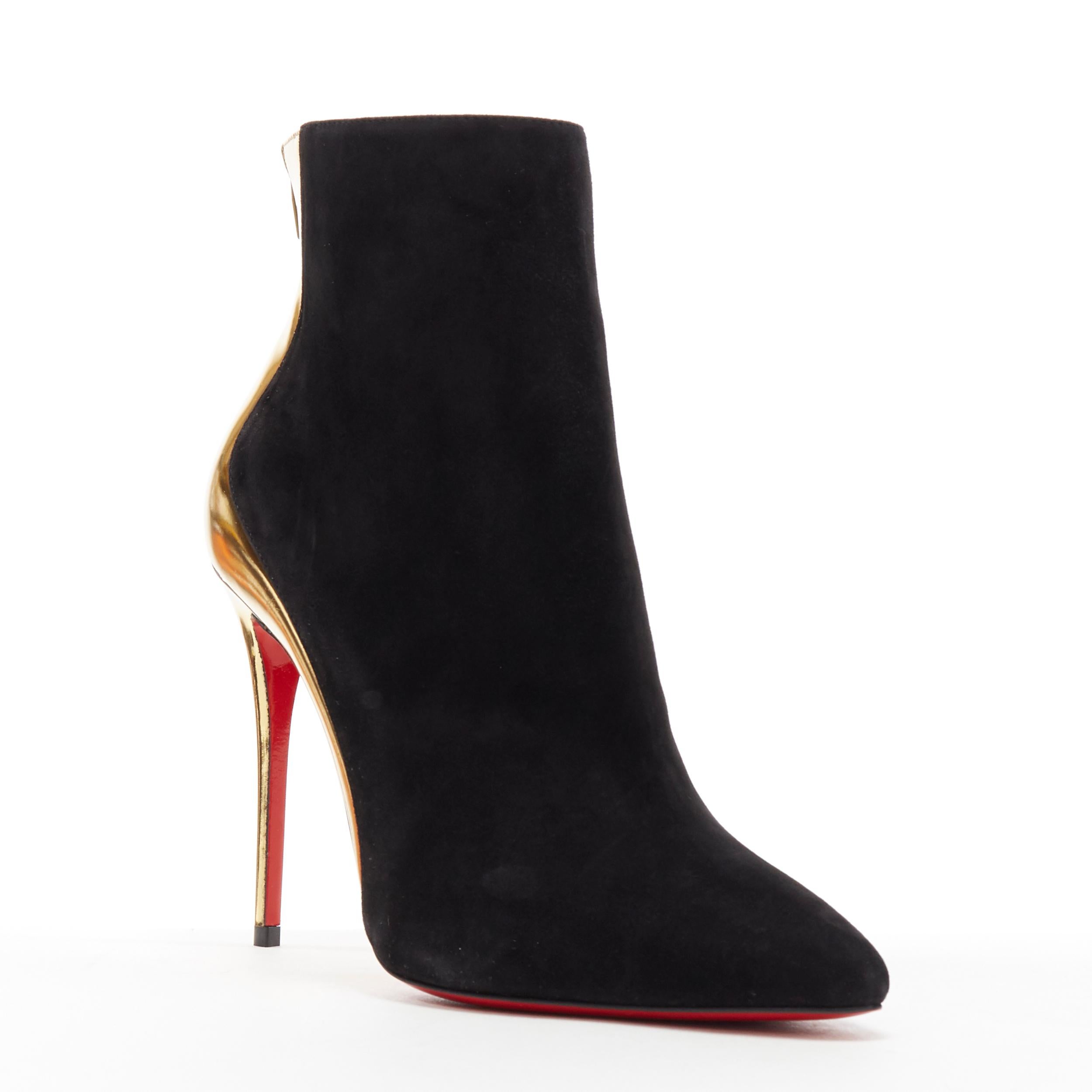 new CHRISTIAN LOUBOUTIN Delicotte 100 black suede gold mirrored heel bootie EU36
Brand: Christian Louboutin
Designer: Christian Louboutin
Model Name / Style: Delicotte 100
Material: Suede
Color: Black
Pattern: Solid
Closure: Zip
Extra Detail: Style